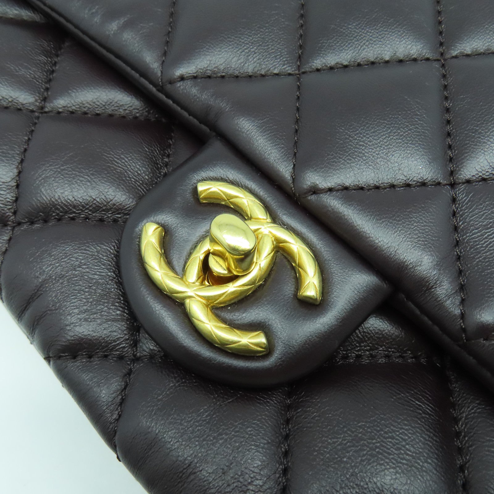 CHANEL 菱格羊皮皮革Chain Shoulder Bag金扣鏈帶肩背袋啡色