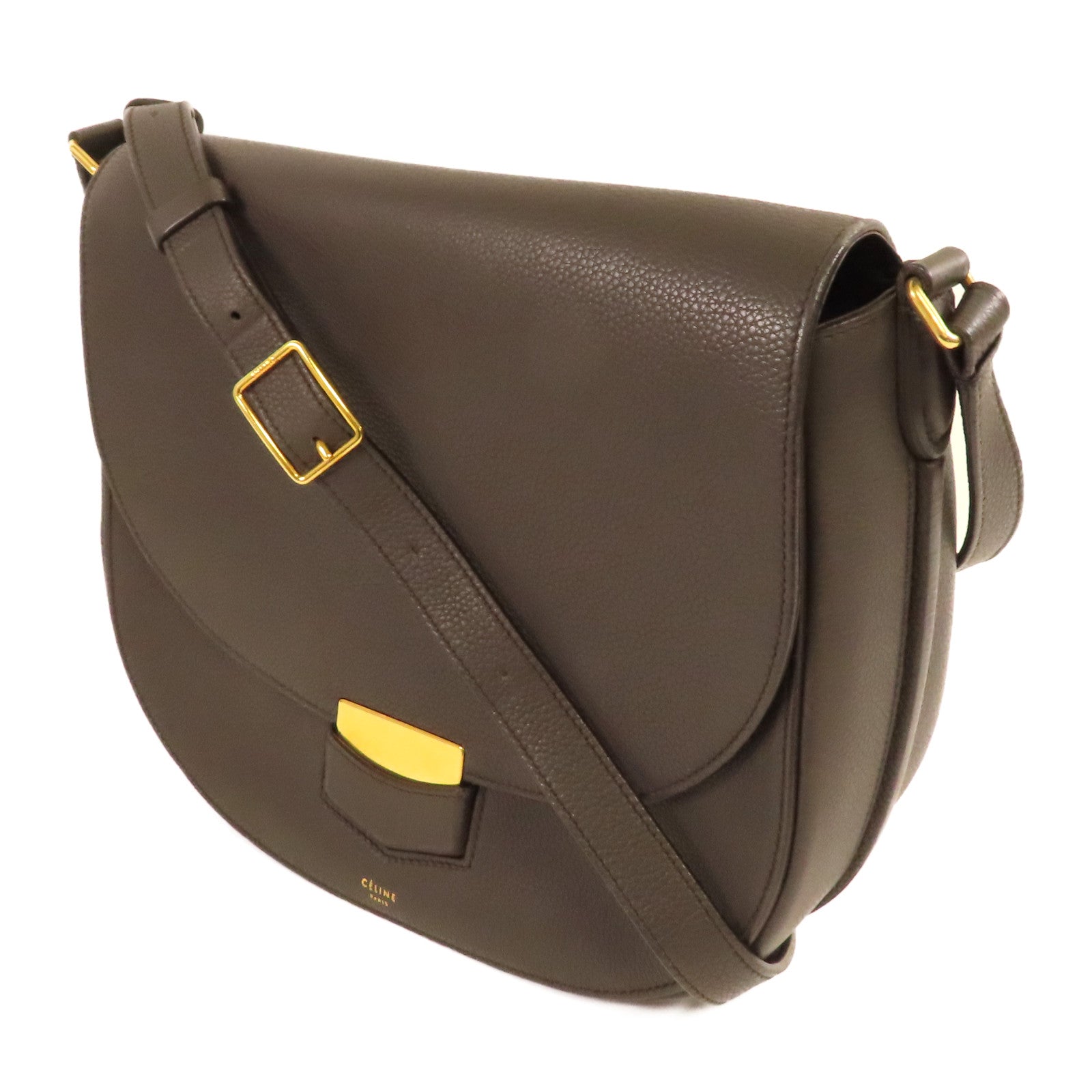 CELINE 牛皮皮革Shoulder Bag金扣肩背袋灰色