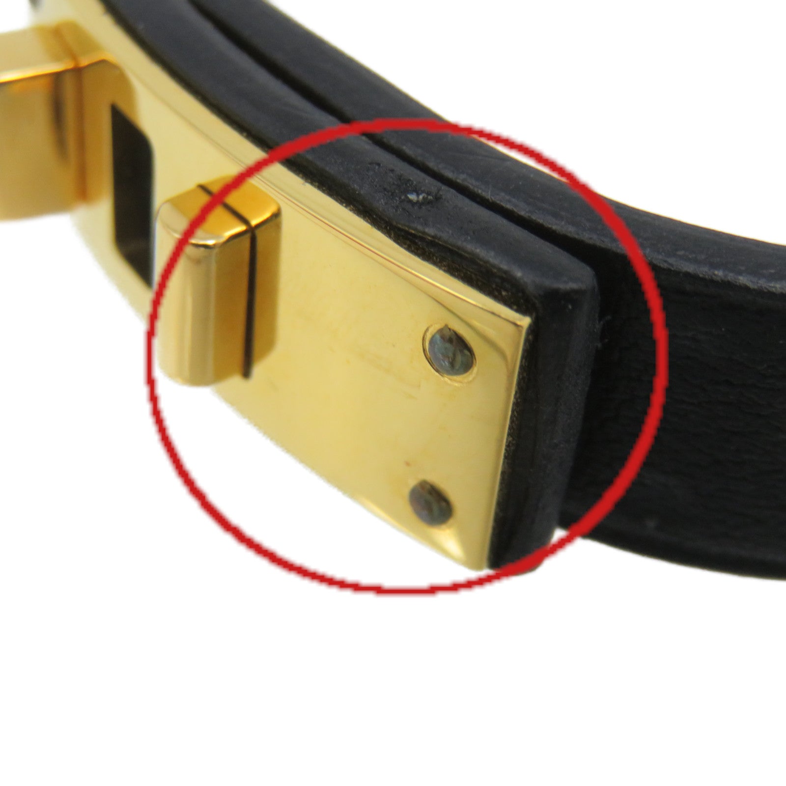 HERMES Leather Studs Bracelet T1 Gold Buckle Bracelet Black/Gold