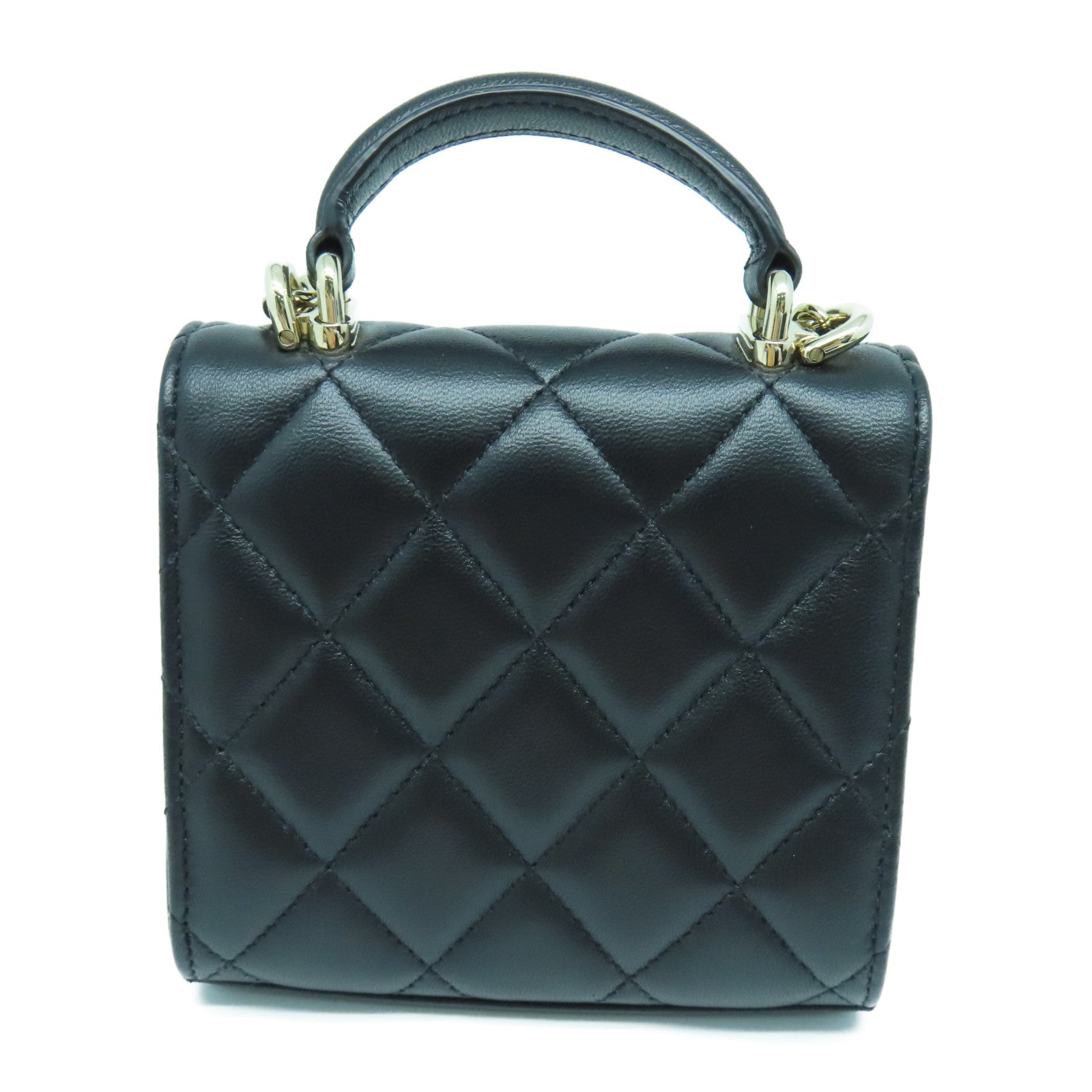 CHANEL 菱格羊皮皮革Chain Shoulder金扣手挽肩背兩用袋黑色