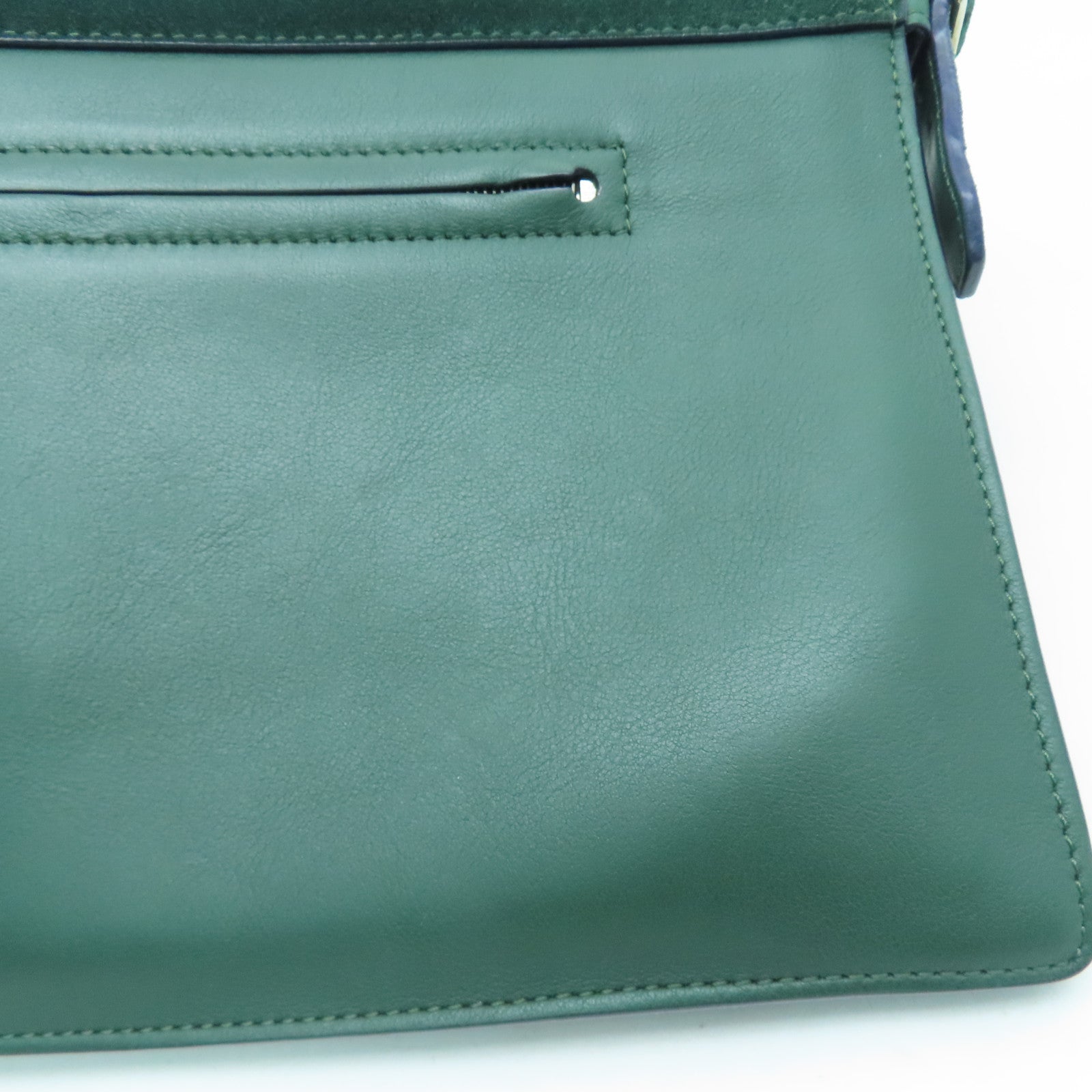 CELINE 牛皮皮革/馬毛Shoulder Bag銀扣肩背袋綠色/黑色/橙色