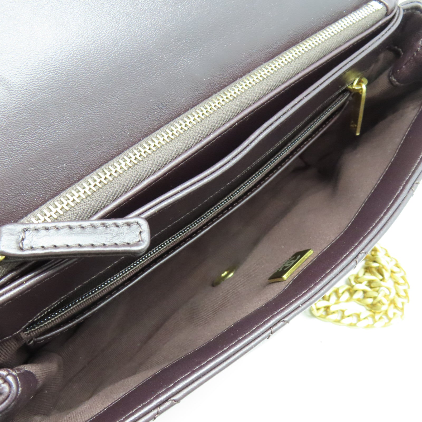 CHANEL 菱格羊皮皮革Chain Shoulder Bag金扣鏈帶肩背袋啡色