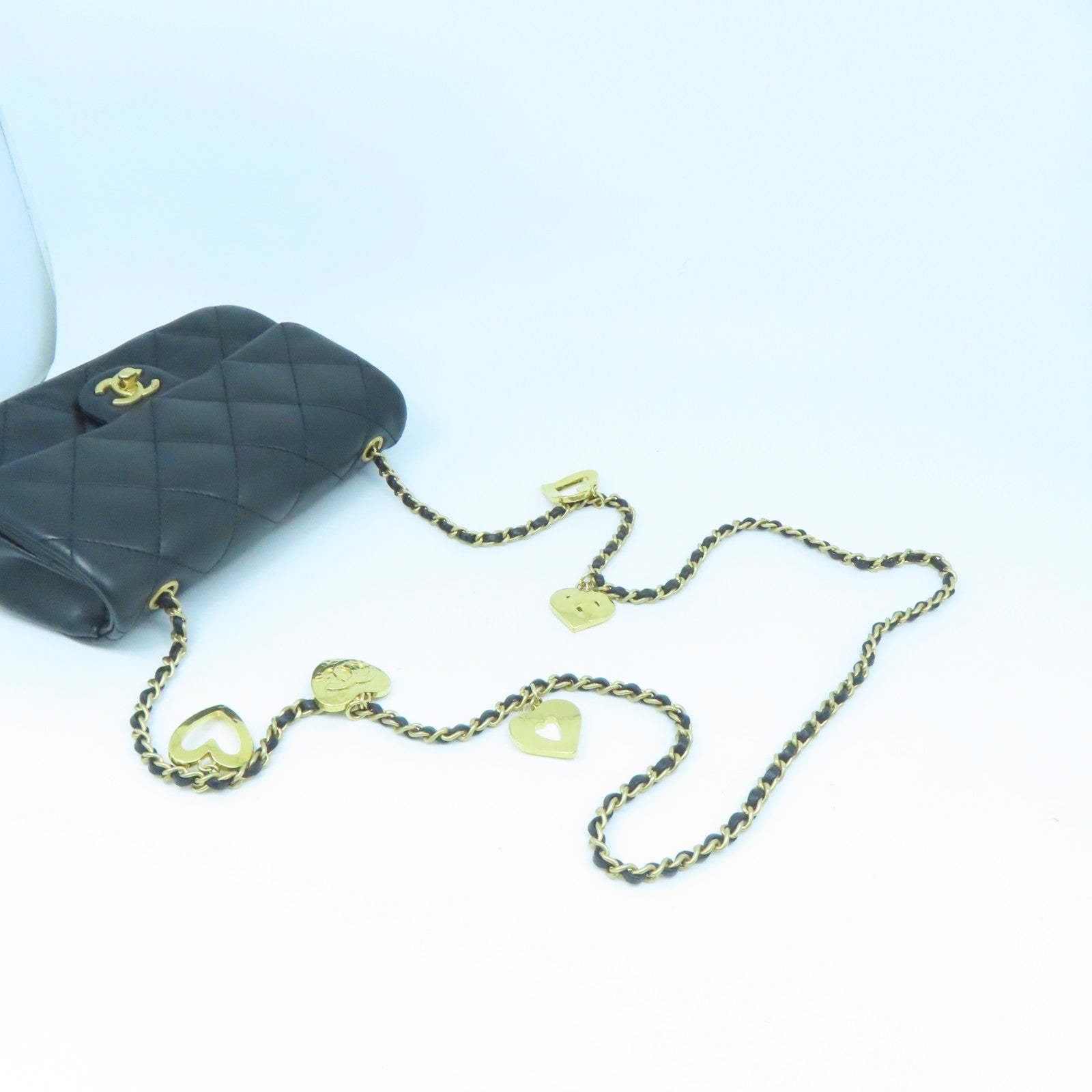 CHANEL rhombic cowhide leather Chain Shoulder Bag gold buckle chain shoulder bag black