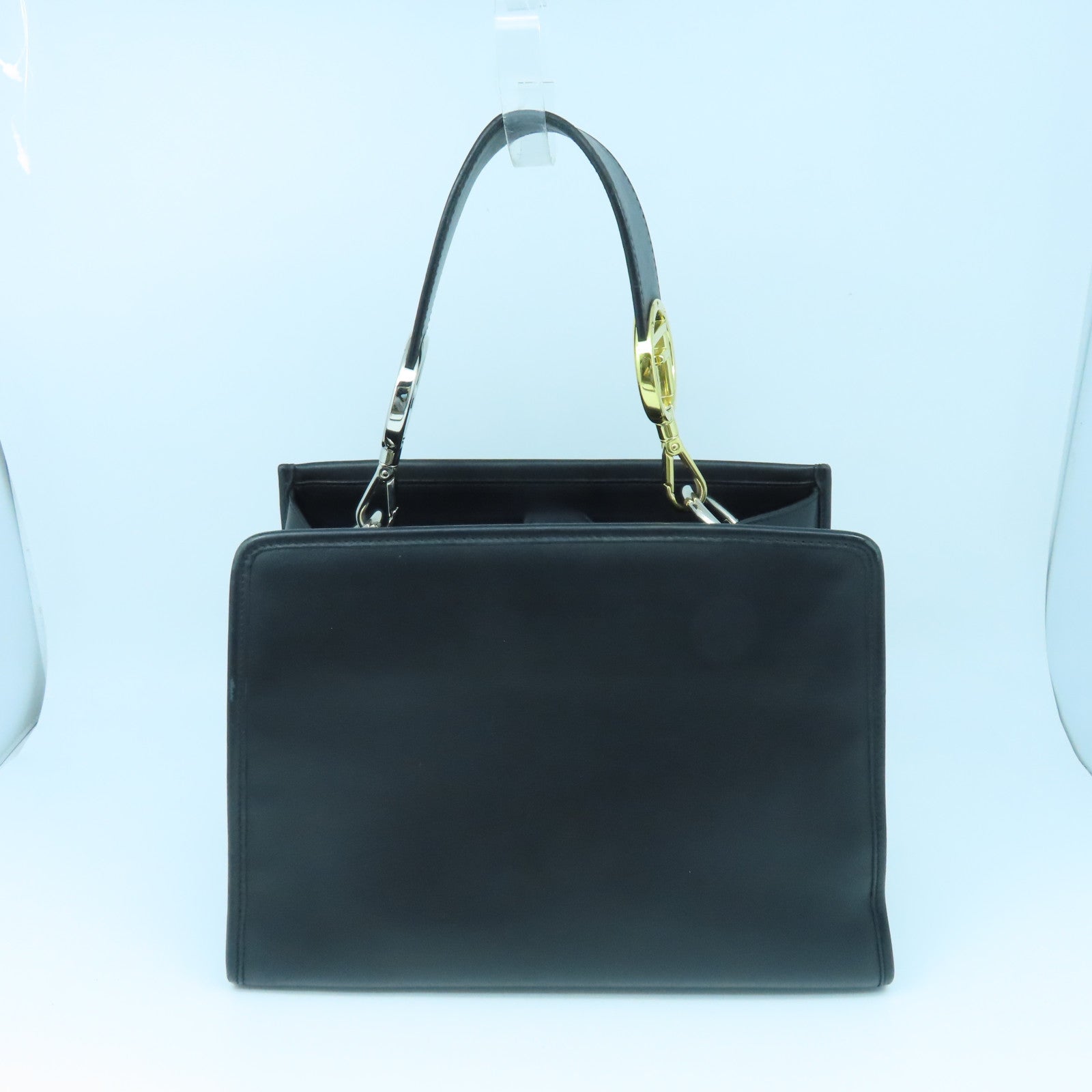 FENDI Cowhide Leather Runaway Gold Buckle/Silver Buckle Handle Shoulder Bag Black