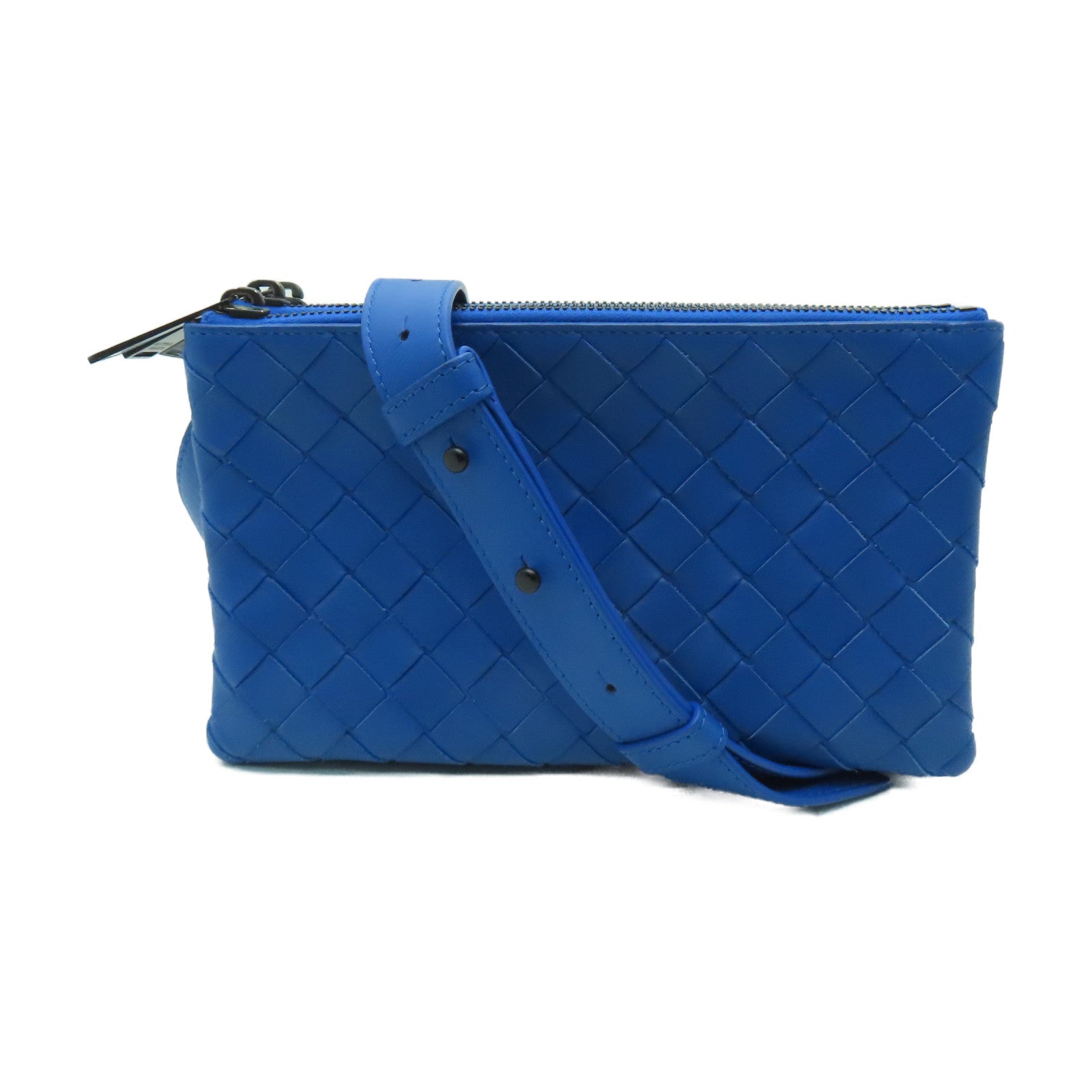 BOTTEGA VENETA 織紋皮革Shoulder Bag黑扣肩背袋藍色
