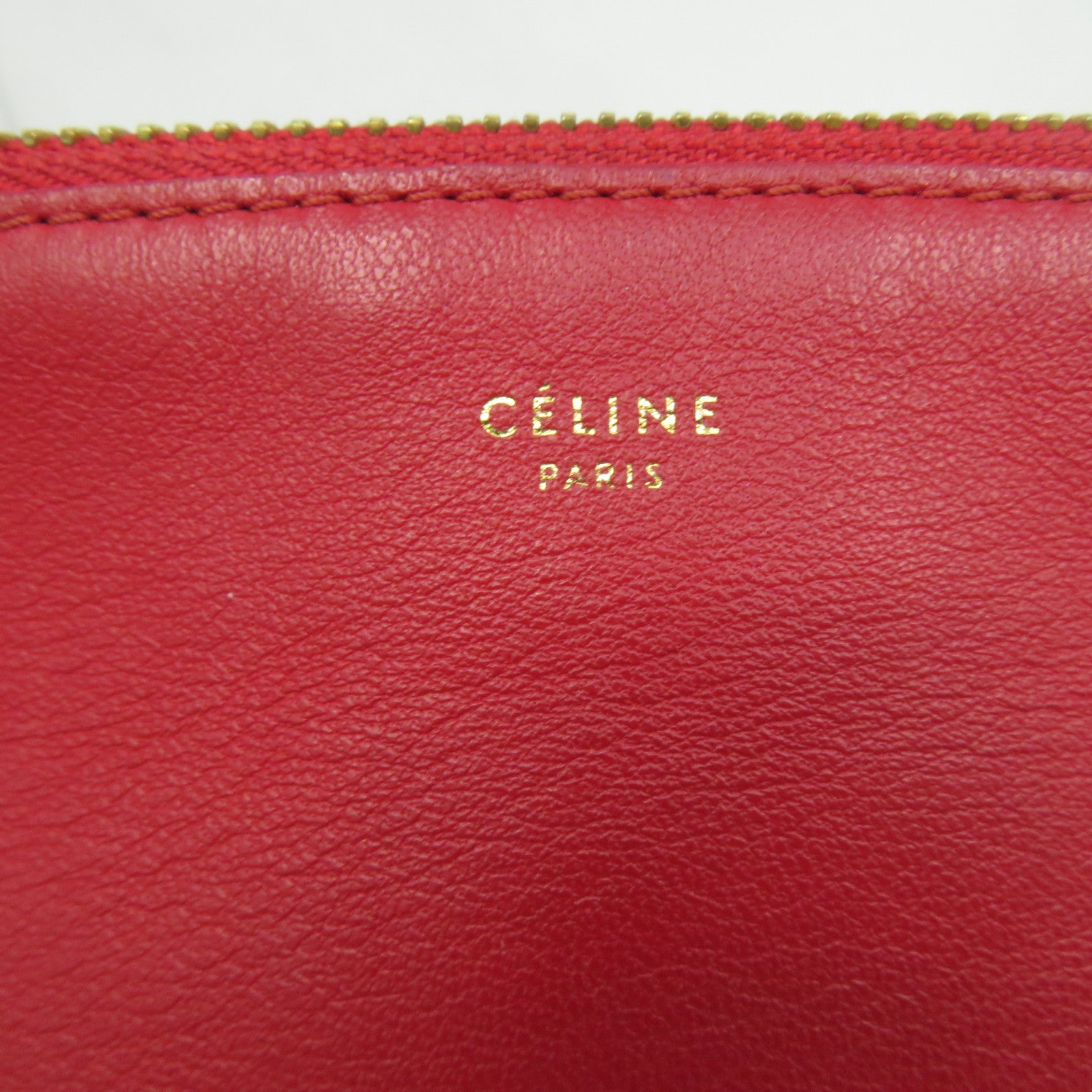 CELINE 羊皮皮革Trio Shoulder Bag金扣肩背袋紅色