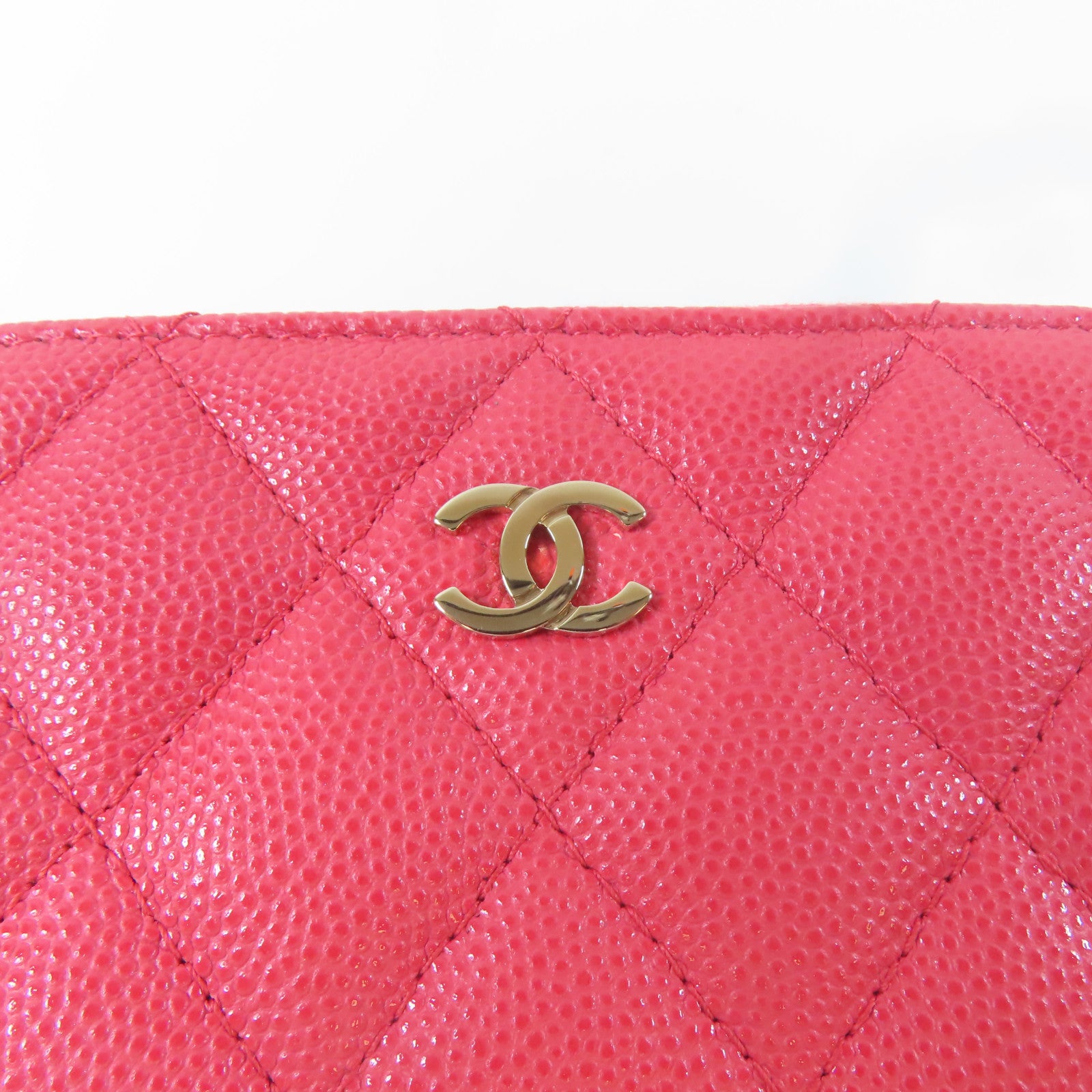 CHANEL 菱格Caviar皮革Card Case金扣卡片套粉紅色
