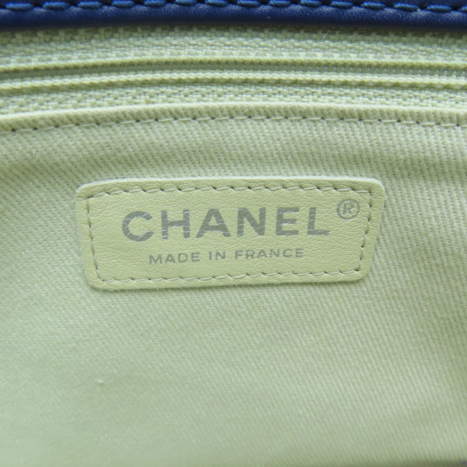 CHANEL 菱格羊皮皮革Chain Shoulder銀扣肩背袋藍色