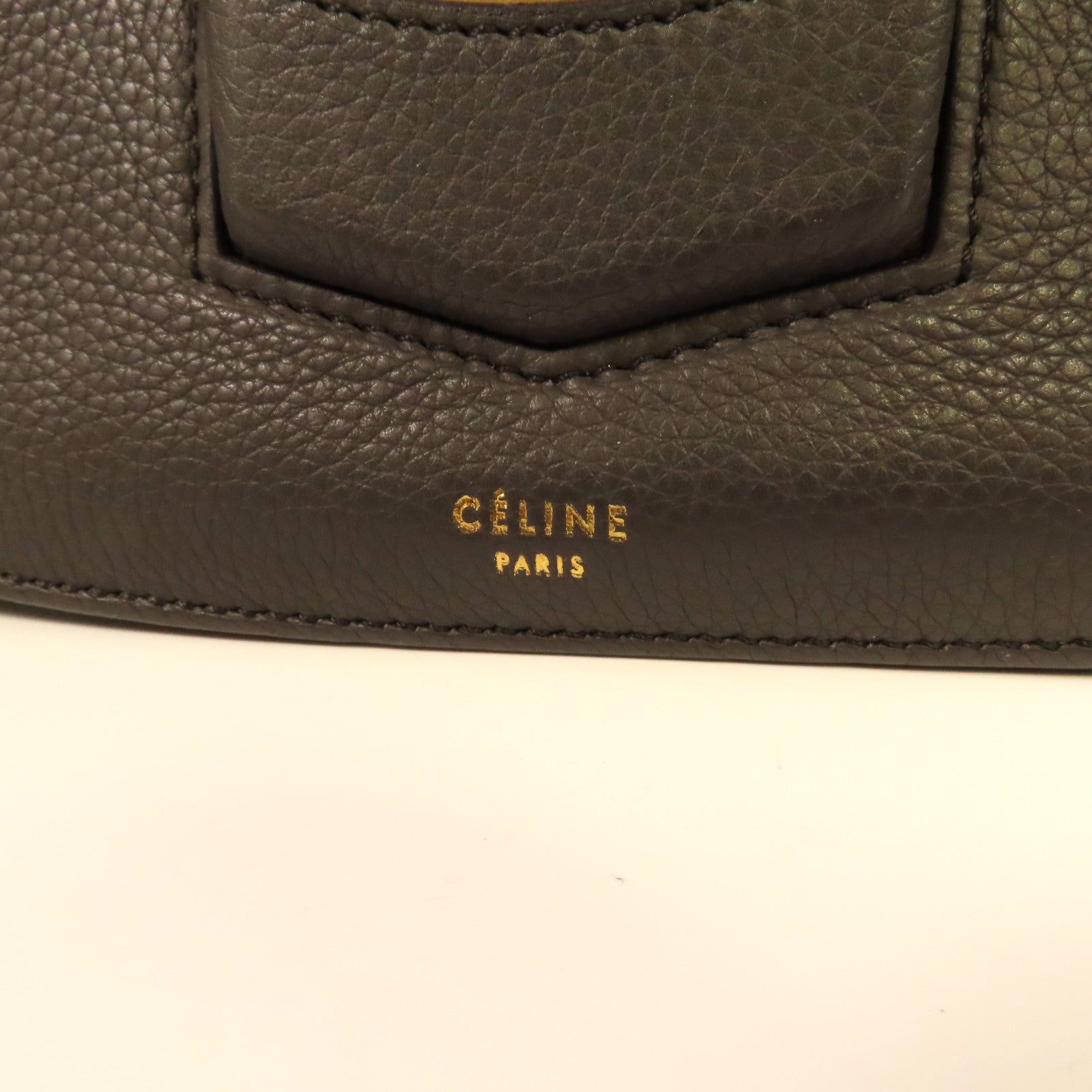 CELINE 牛皮皮革Shoulder Bag金扣肩背袋灰色