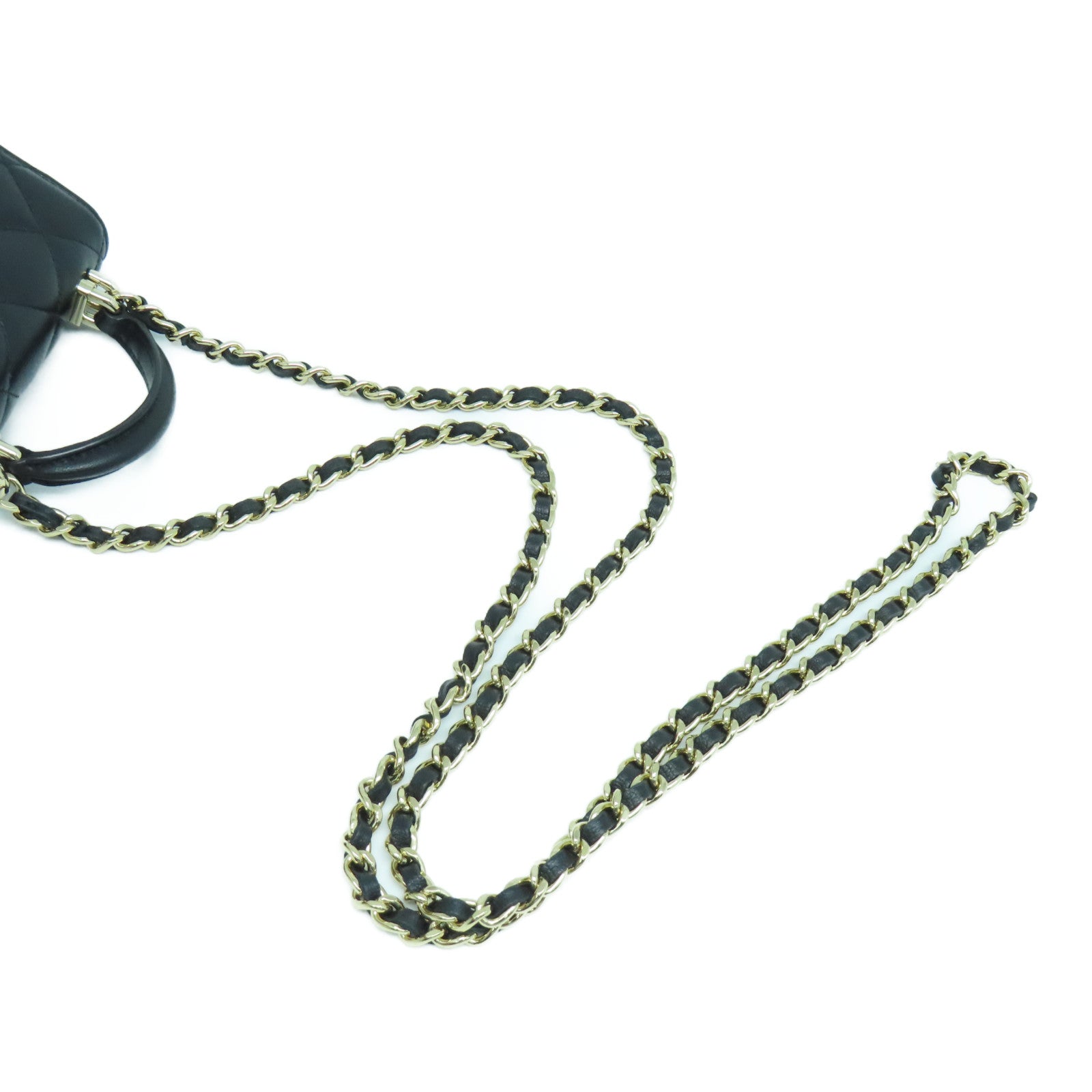 CHANEL 菱格羊皮皮革Chain Shoulder金扣手挽肩背兩用袋黑色