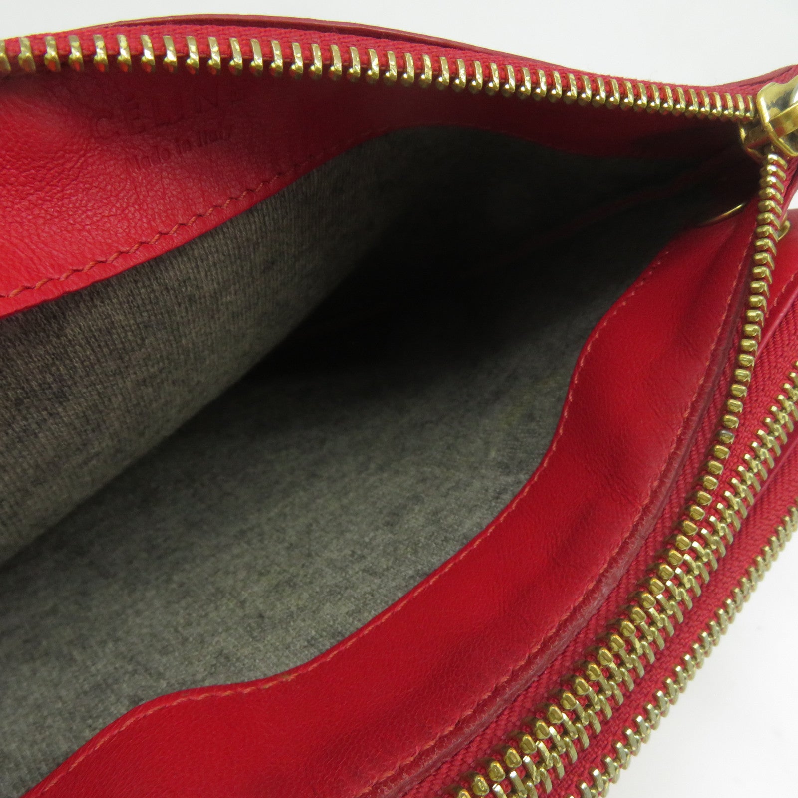 CELINE 羊皮皮革Trio Shoulder Bag金扣肩背袋紅色