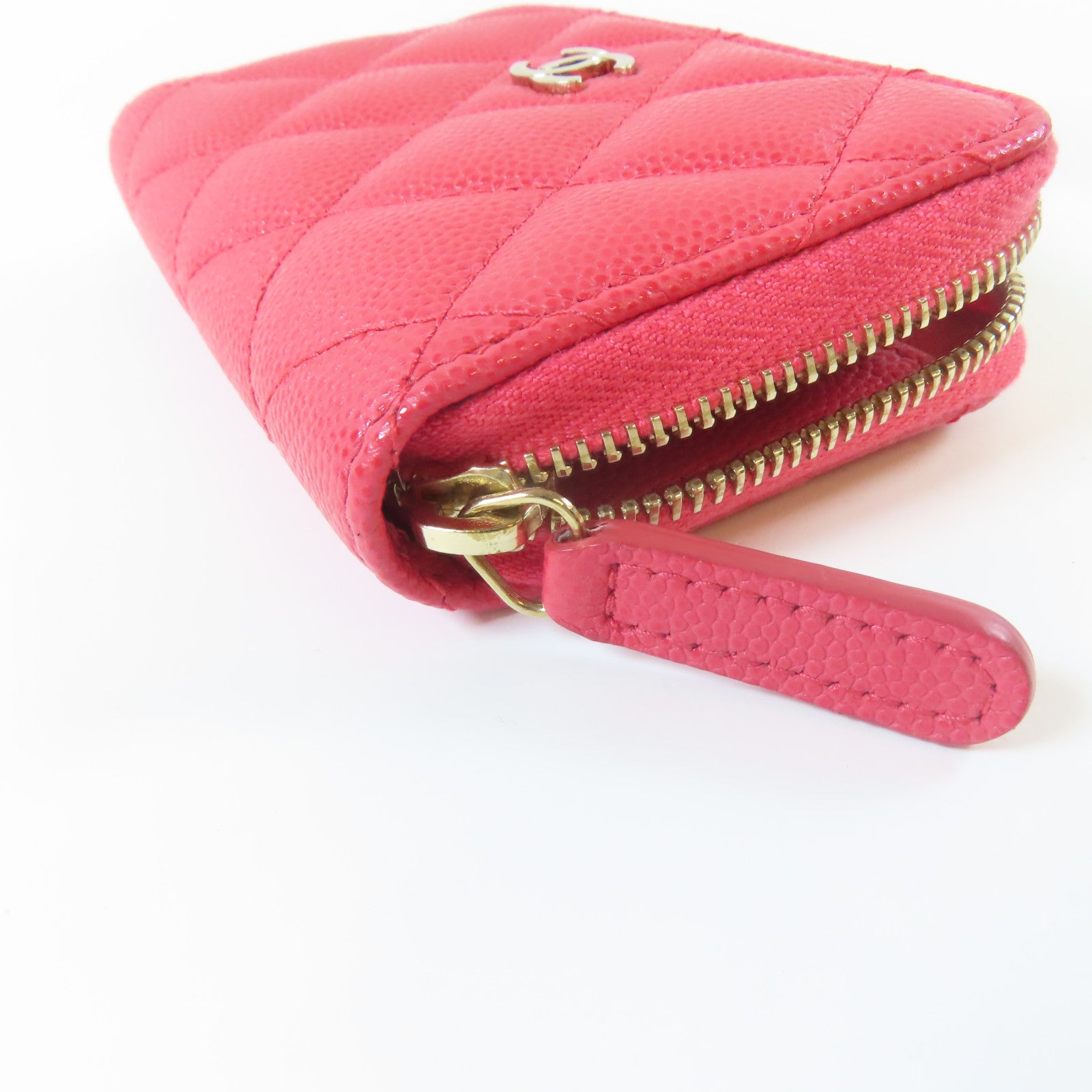 CHANEL 菱格Caviar皮革Card Case金扣卡片套粉紅色