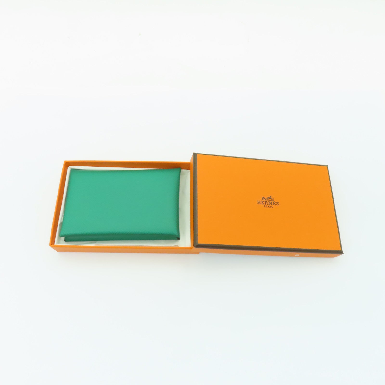 HERMES Epsom皮革Calvi Card Case銀扣卡片套Vert Jade綠色