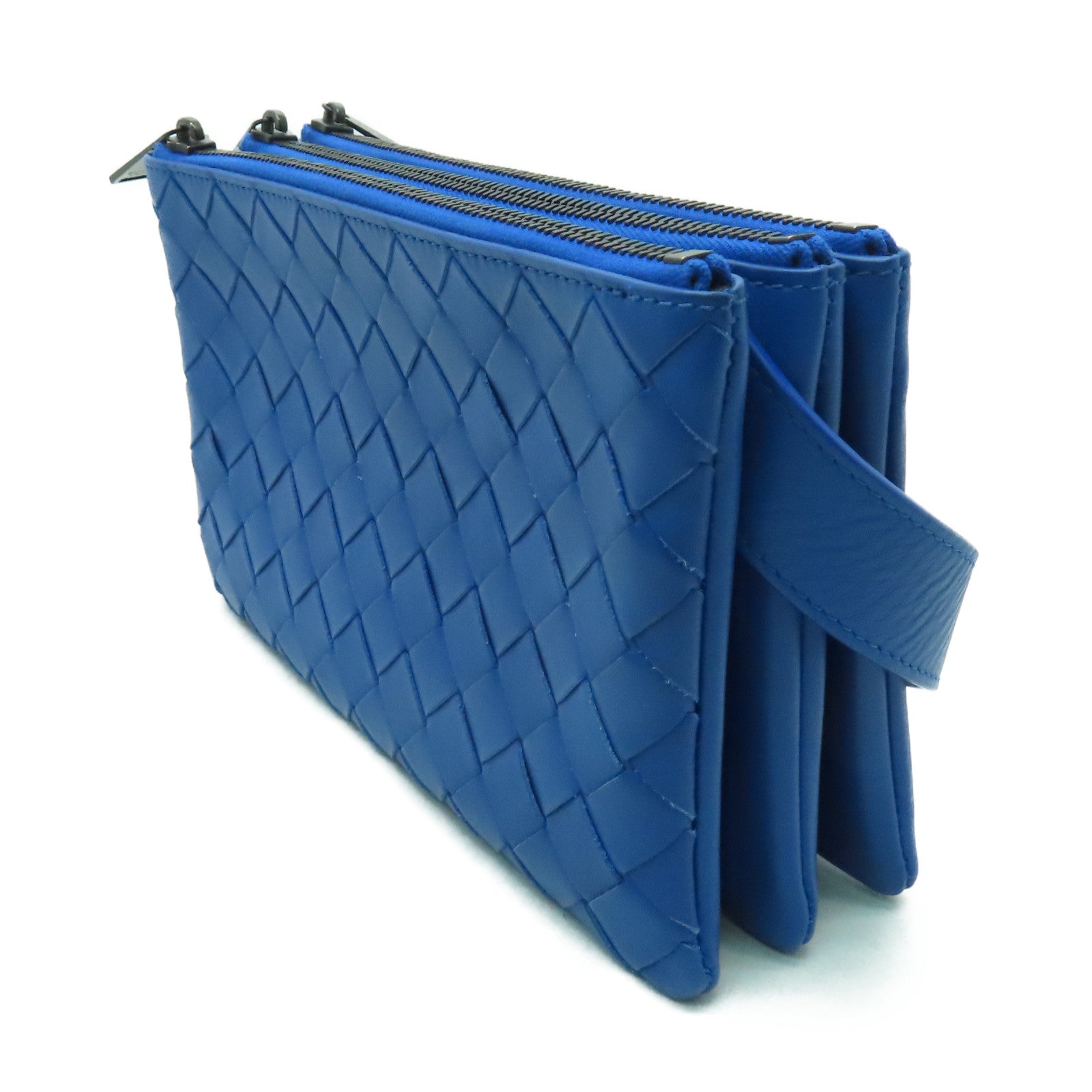 BOTTEGA VENETA 織紋皮革Shoulder Bag黑扣肩背袋藍色