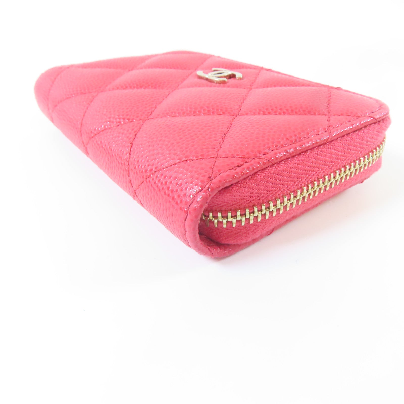 CHANEL 菱格Caviar皮革Card Case金扣卡片套粉紅色
