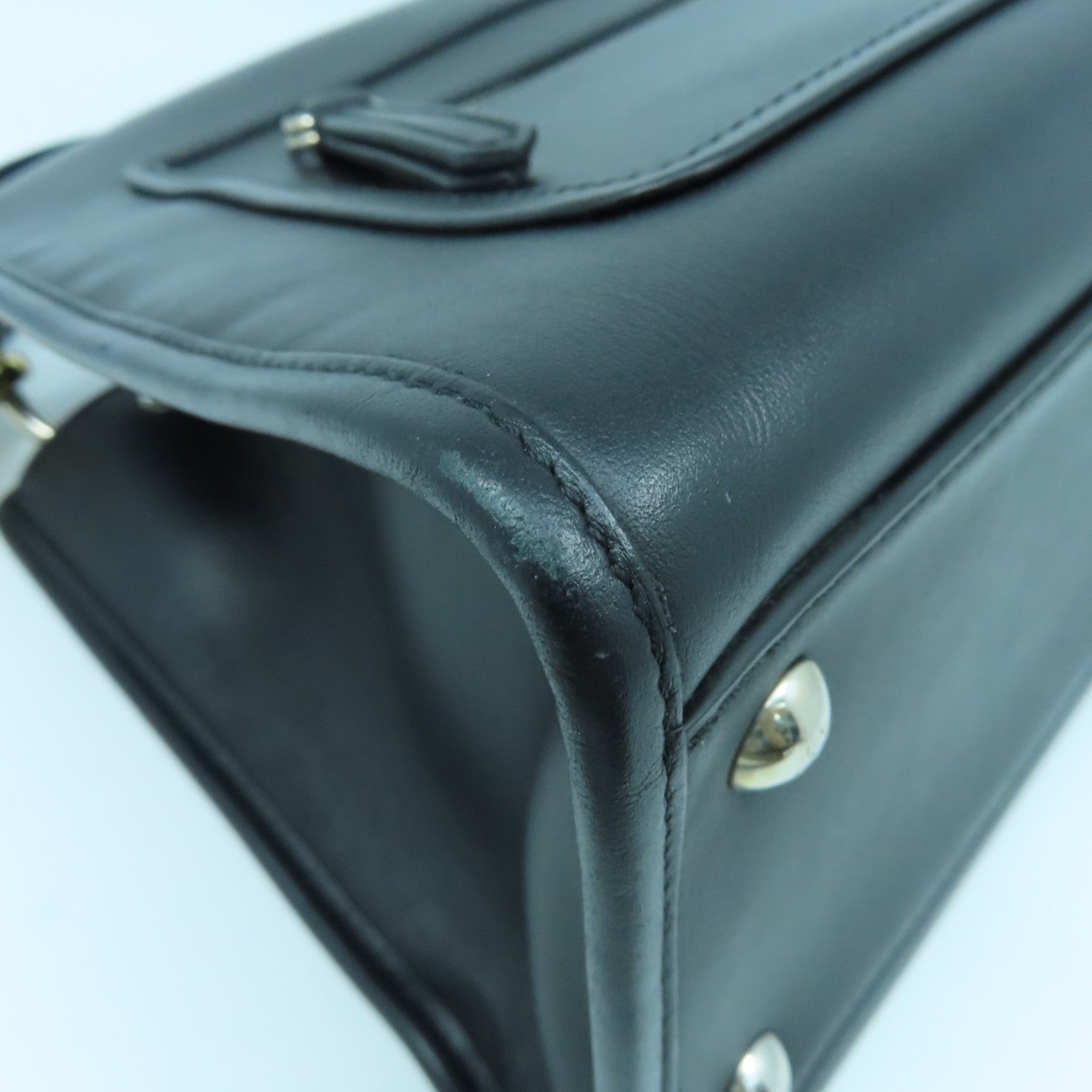 FENDI Cowhide Leather Runaway Gold Buckle/Silver Buckle Handle Shoulder Bag Black