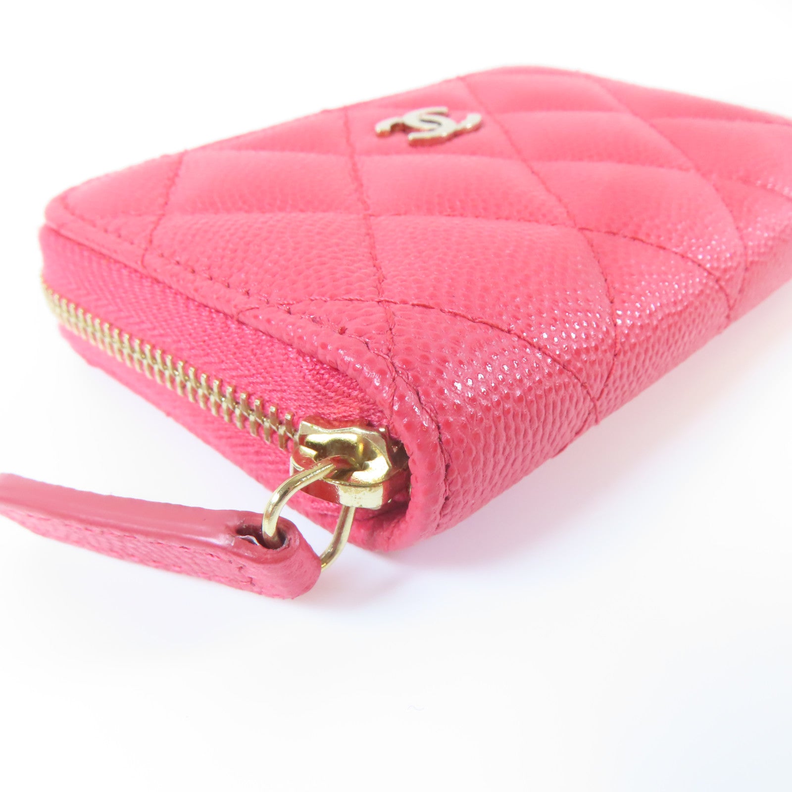 CHANEL 菱格Caviar皮革Card Case金扣卡片套粉紅色