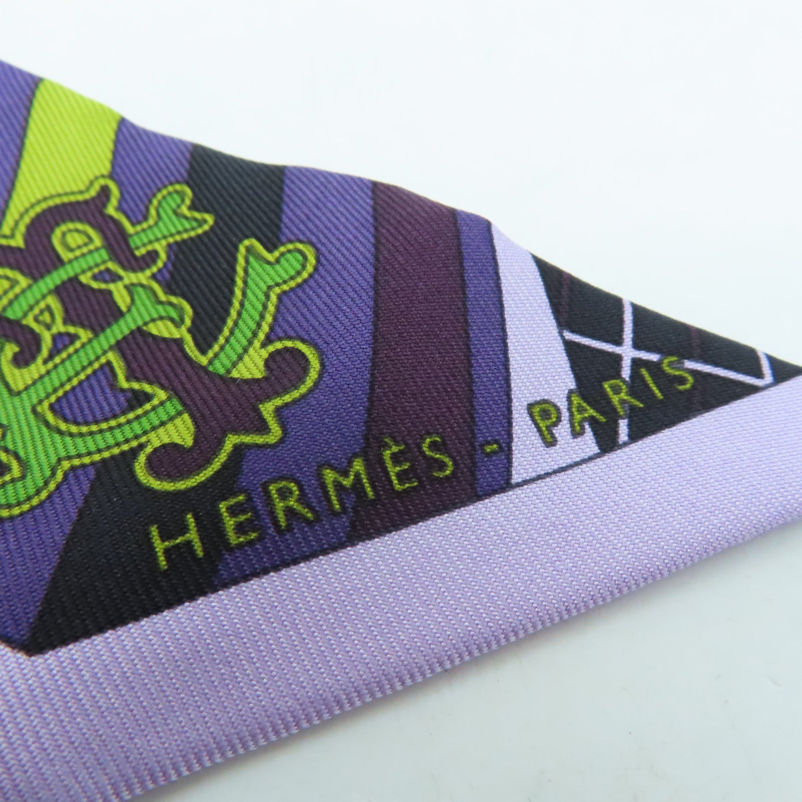 HERMES 丝质Twilly丝巾紫色绿色