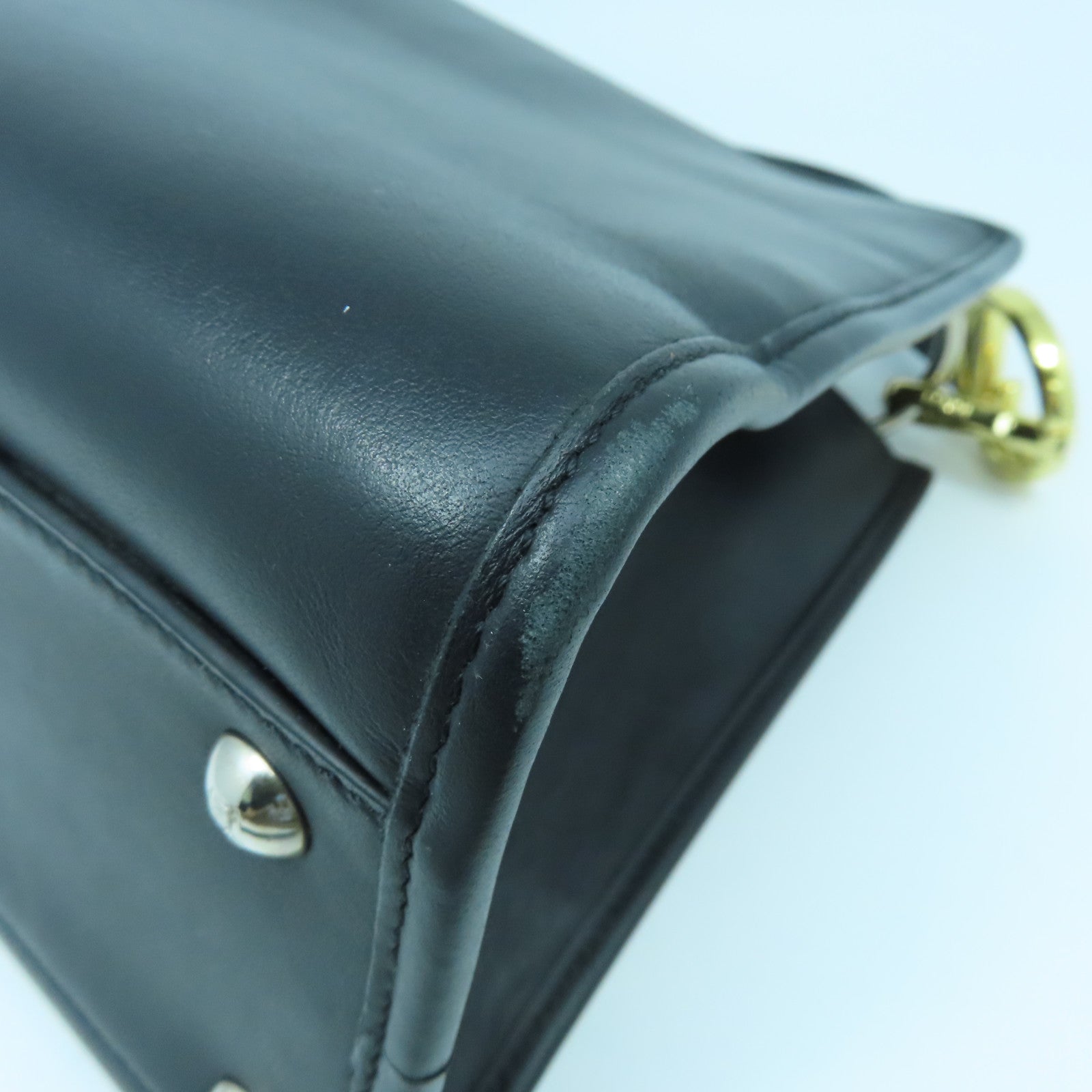 FENDI Cowhide Leather Runaway Gold Buckle/Silver Buckle Handle Shoulder Bag Black
