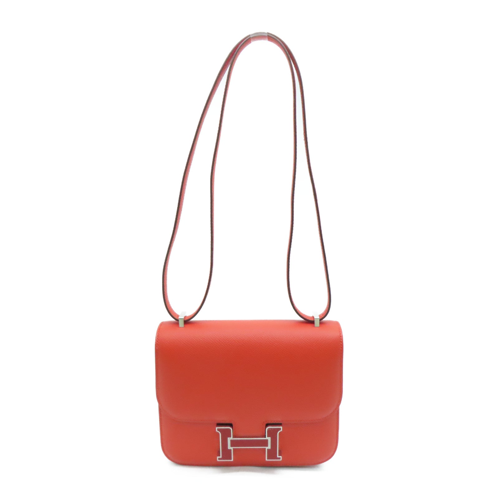 HERMES 【激减优惠】Epsom皮革Constace Mini银扣肩背袋Capucine/红色