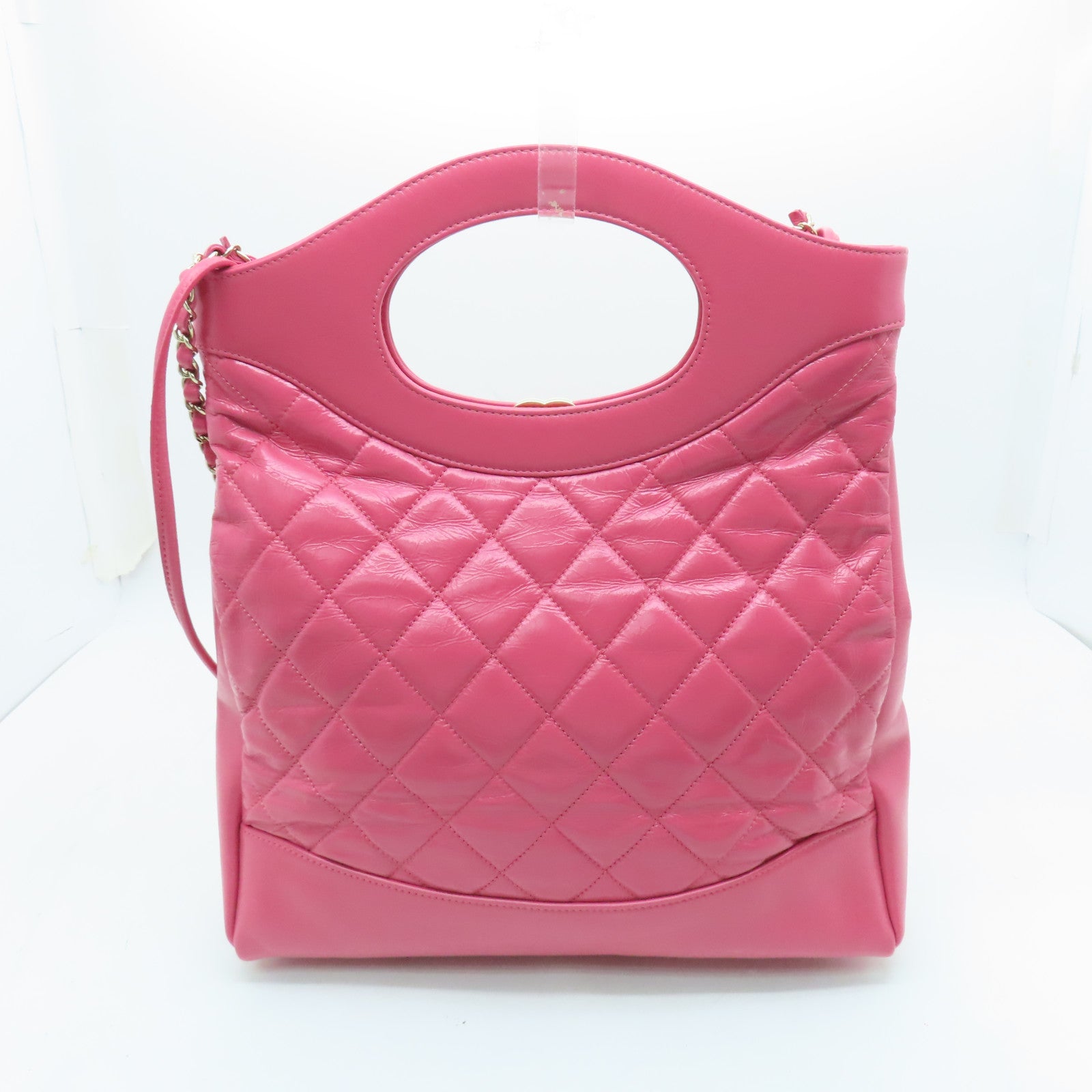 CHANEL 菱格Aged Calf皮革2way Shoulder Bag金扣手挽肩背兩用袋粉紅色