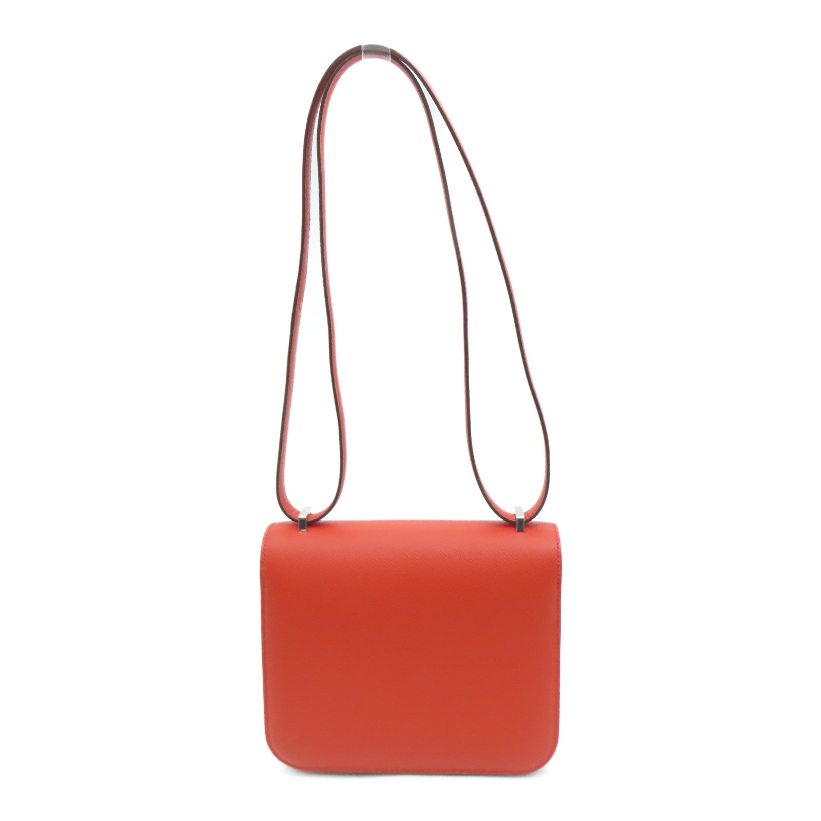 HERMES 【激减优惠】Epsom皮革Constace Mini银扣肩背袋Capucine/红色