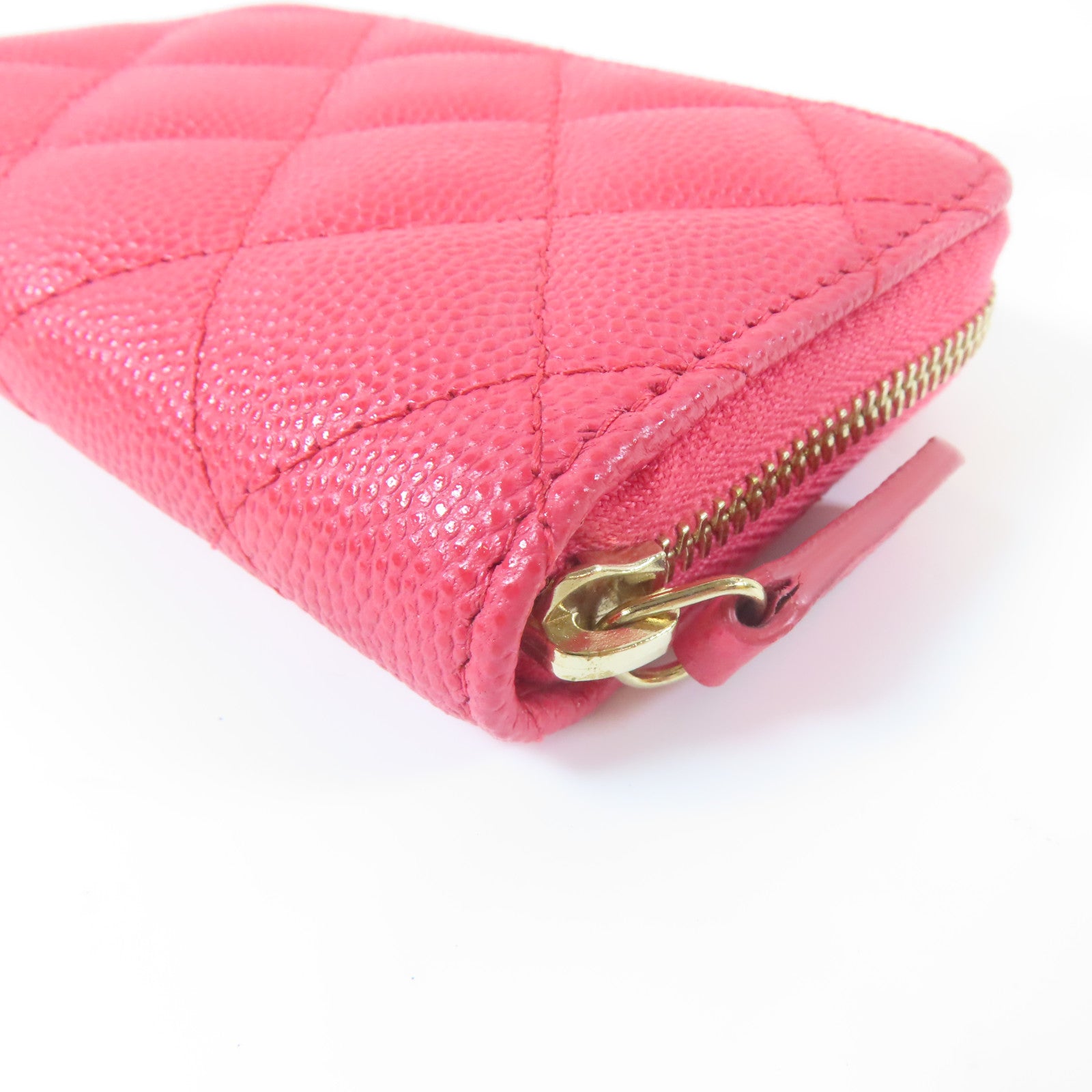 CHANEL 菱格Caviar皮革Card Case金扣卡片套粉紅色
