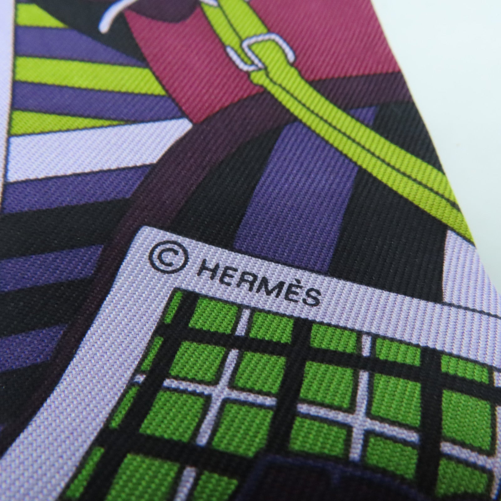HERMES 丝质Twilly丝巾紫色绿色
