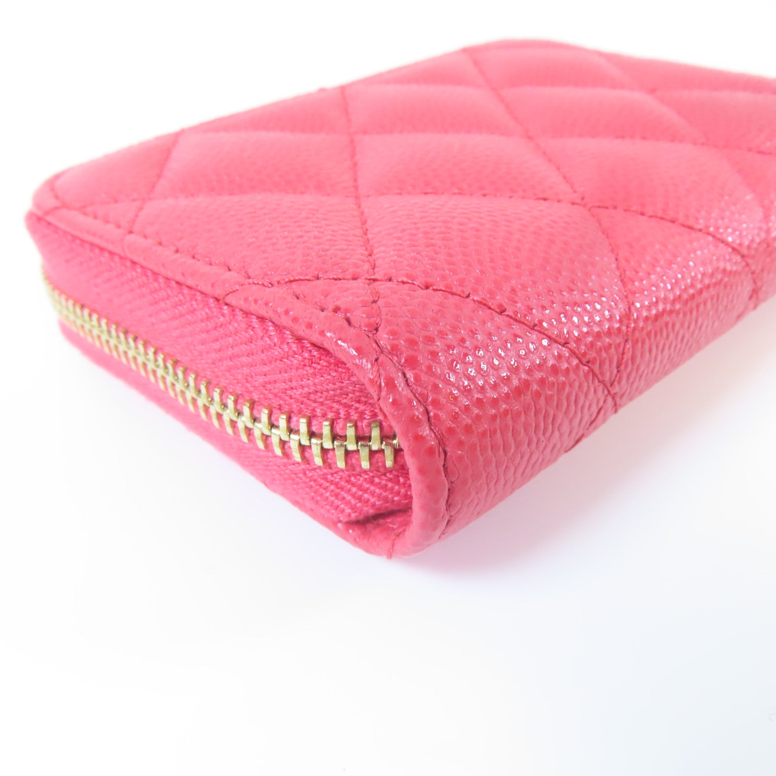CHANEL 菱格Caviar皮革Card Case金扣卡片套粉紅色