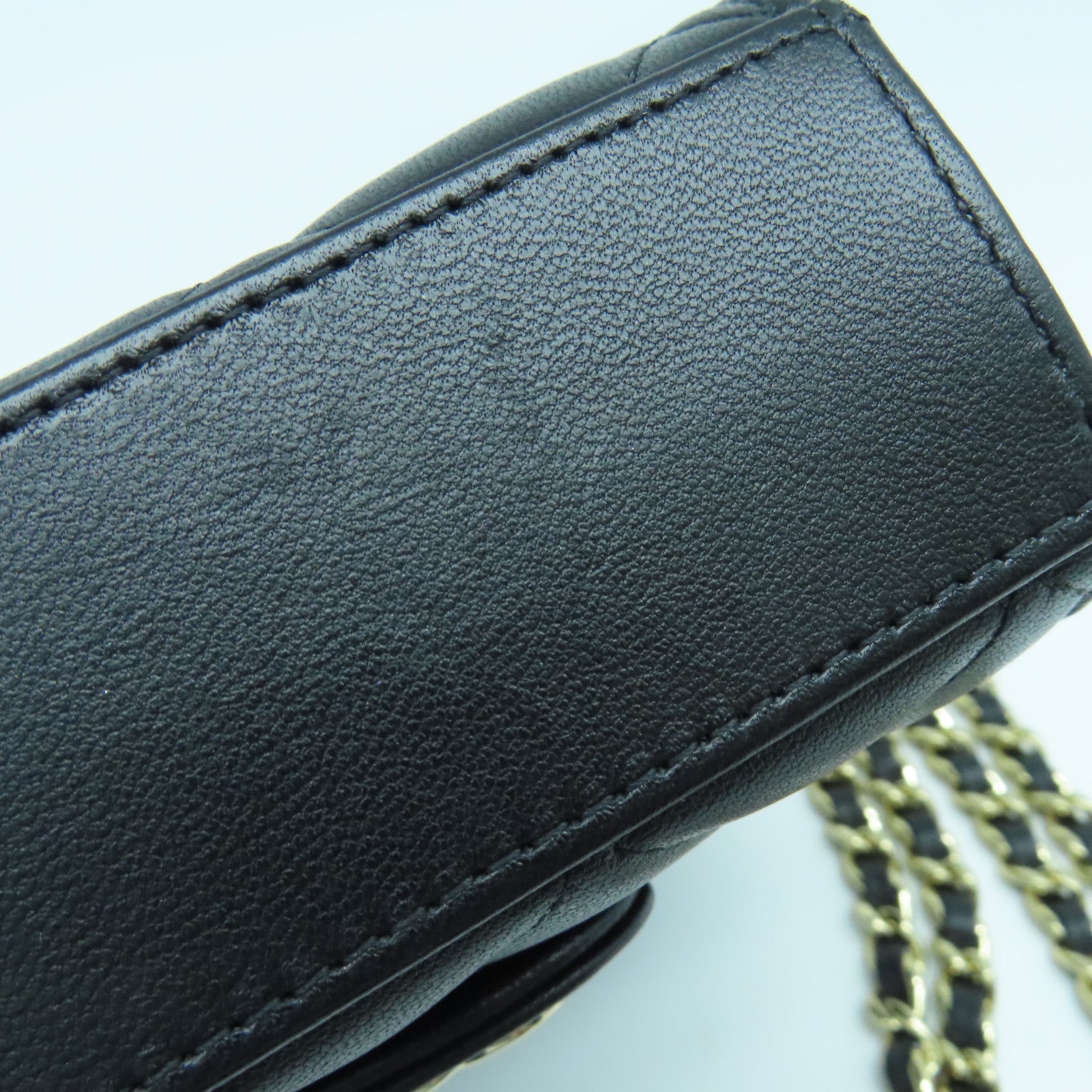 CHANEL 菱格羊皮皮革Chain Shoulder金扣手挽肩背兩用袋黑色