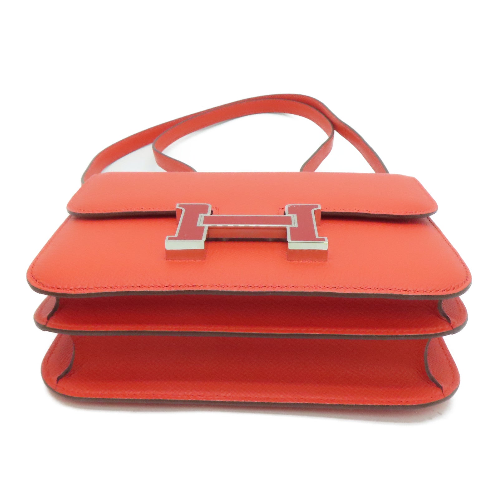HERMES 【激减优惠】Epsom皮革Constace Mini银扣肩背袋Capucine/红色