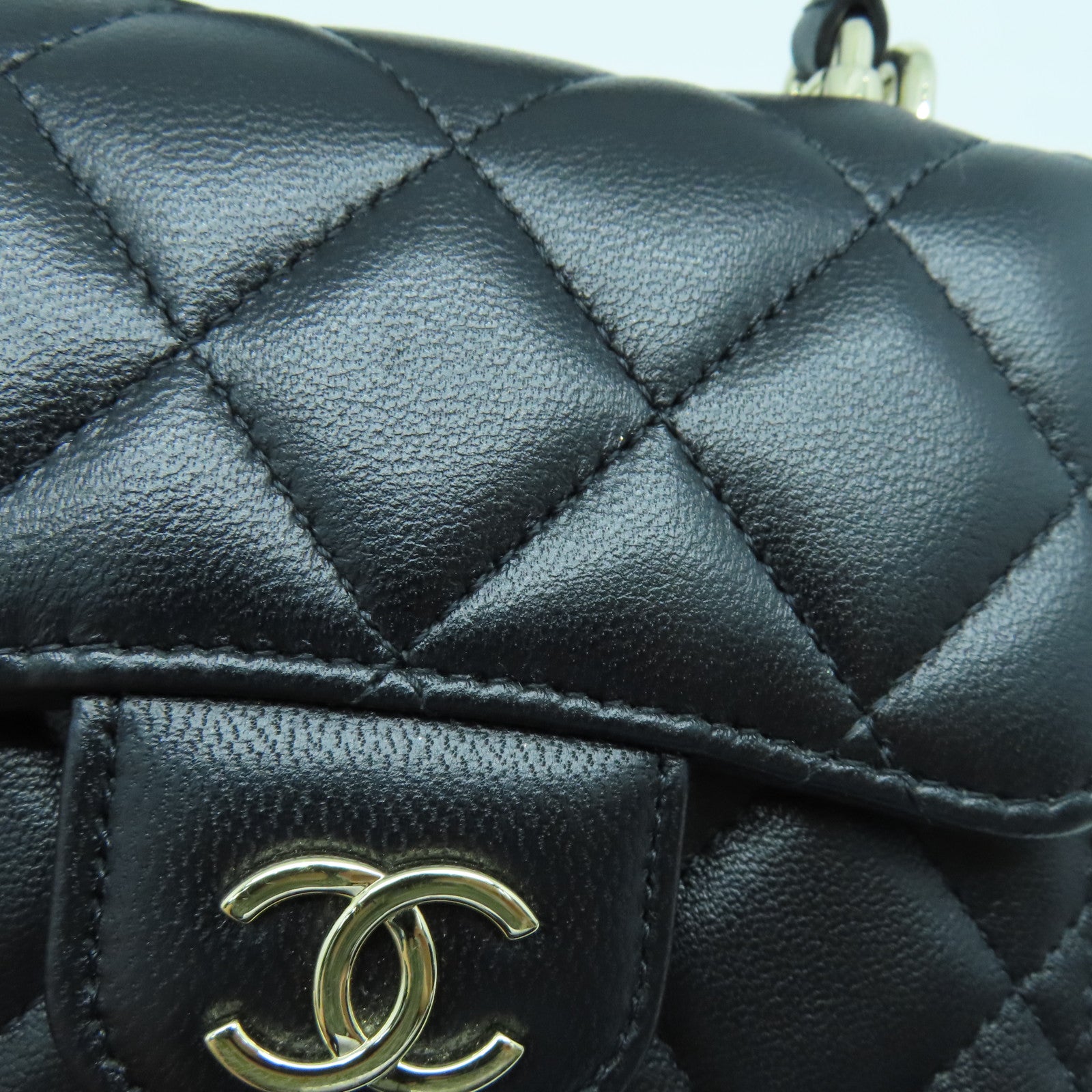 CHANEL 菱格羊皮皮革Chain Shoulder金扣手挽肩背兩用袋黑色