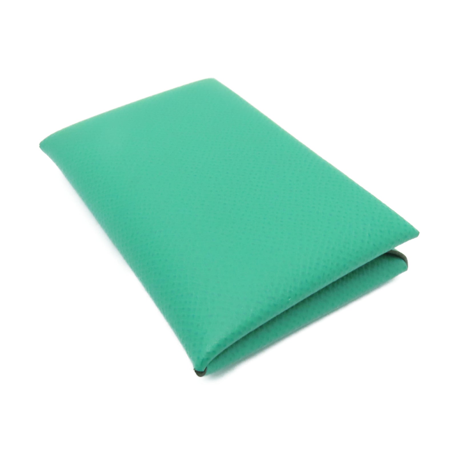 HERMES Epsom皮革Calvi Card Case銀扣卡片套Vert Jade綠色