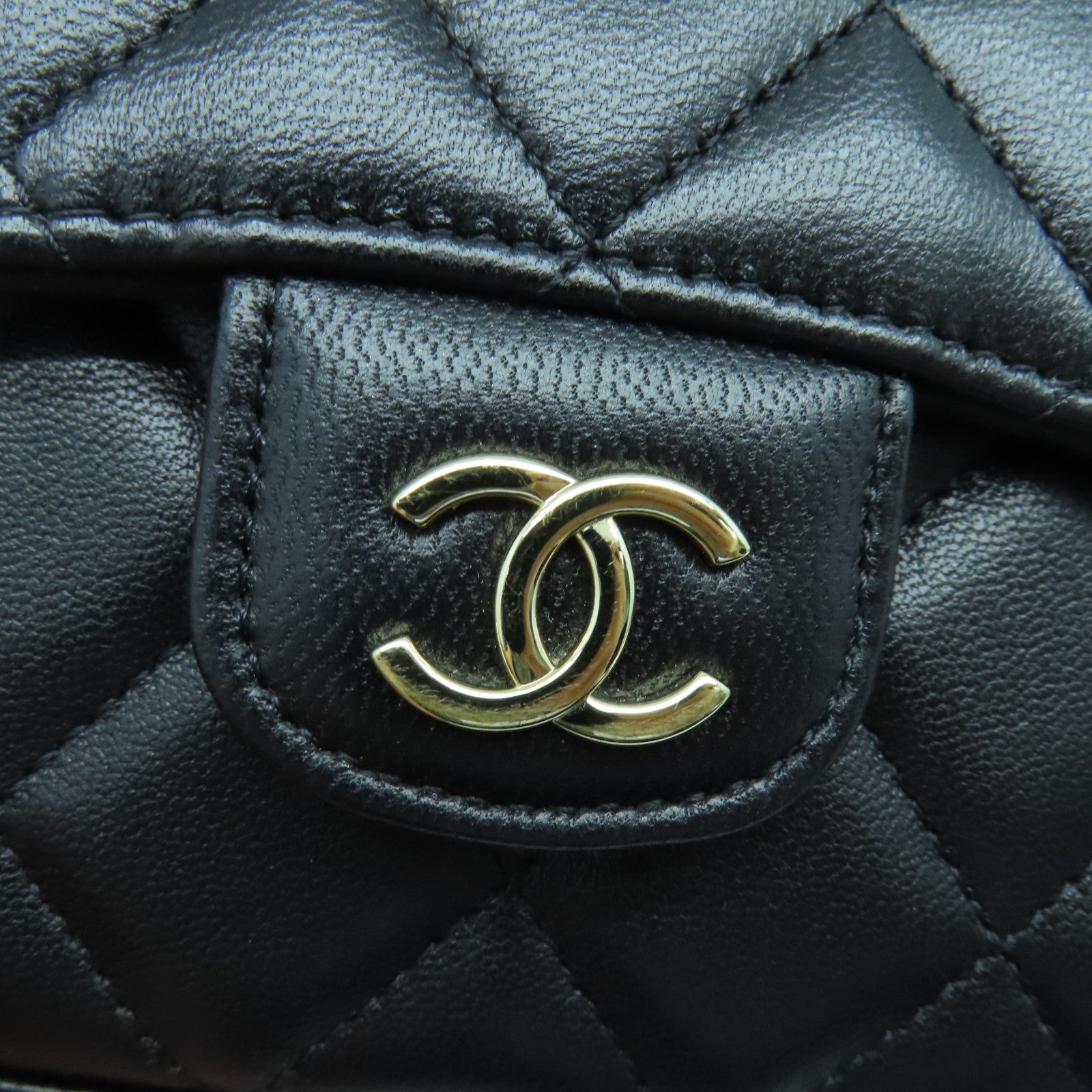 CHANEL 菱格羊皮皮革Chain Shoulder金扣手挽肩背兩用袋黑色