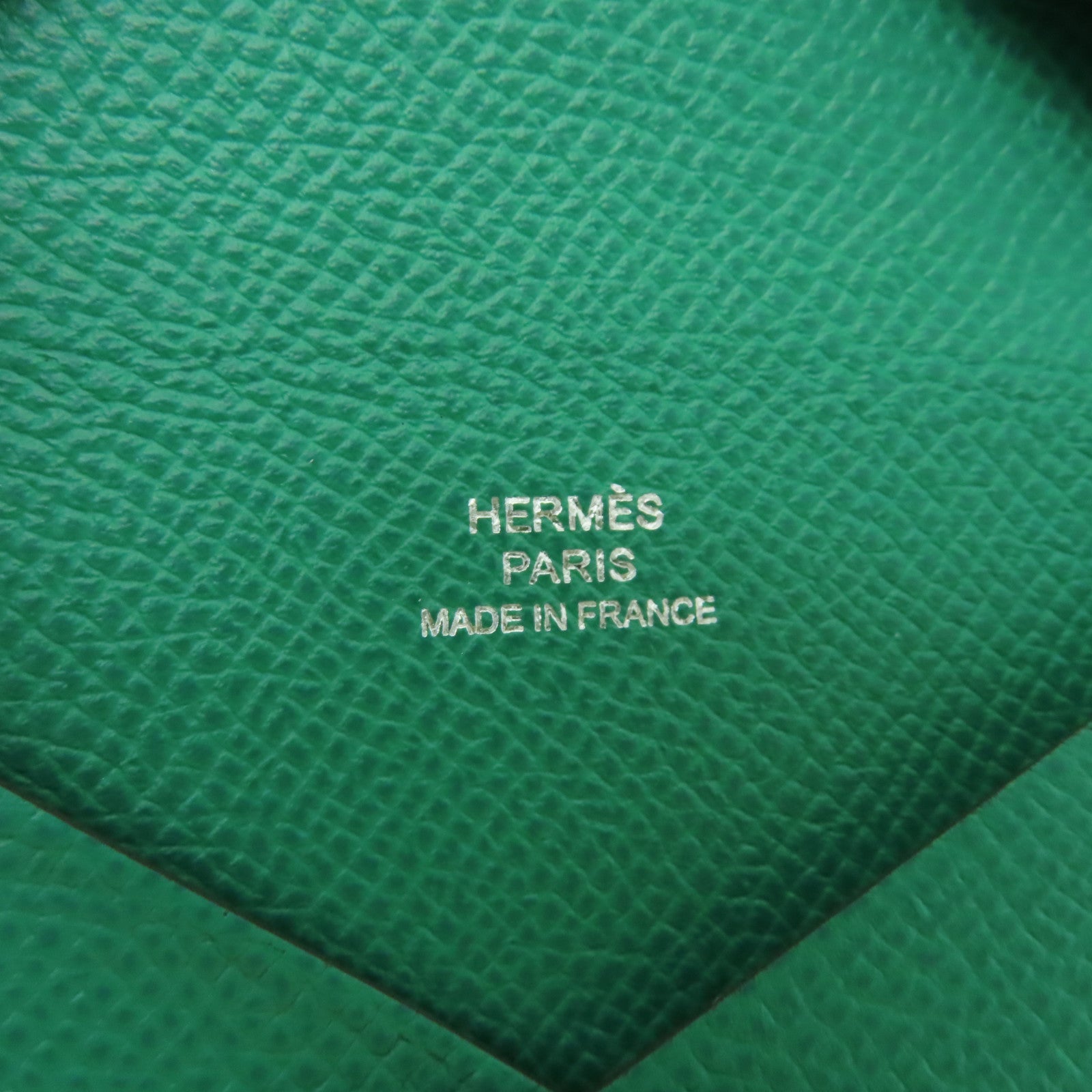 HERMES Epsom皮革Calvi Card Case銀扣卡片套Vert Jade綠色