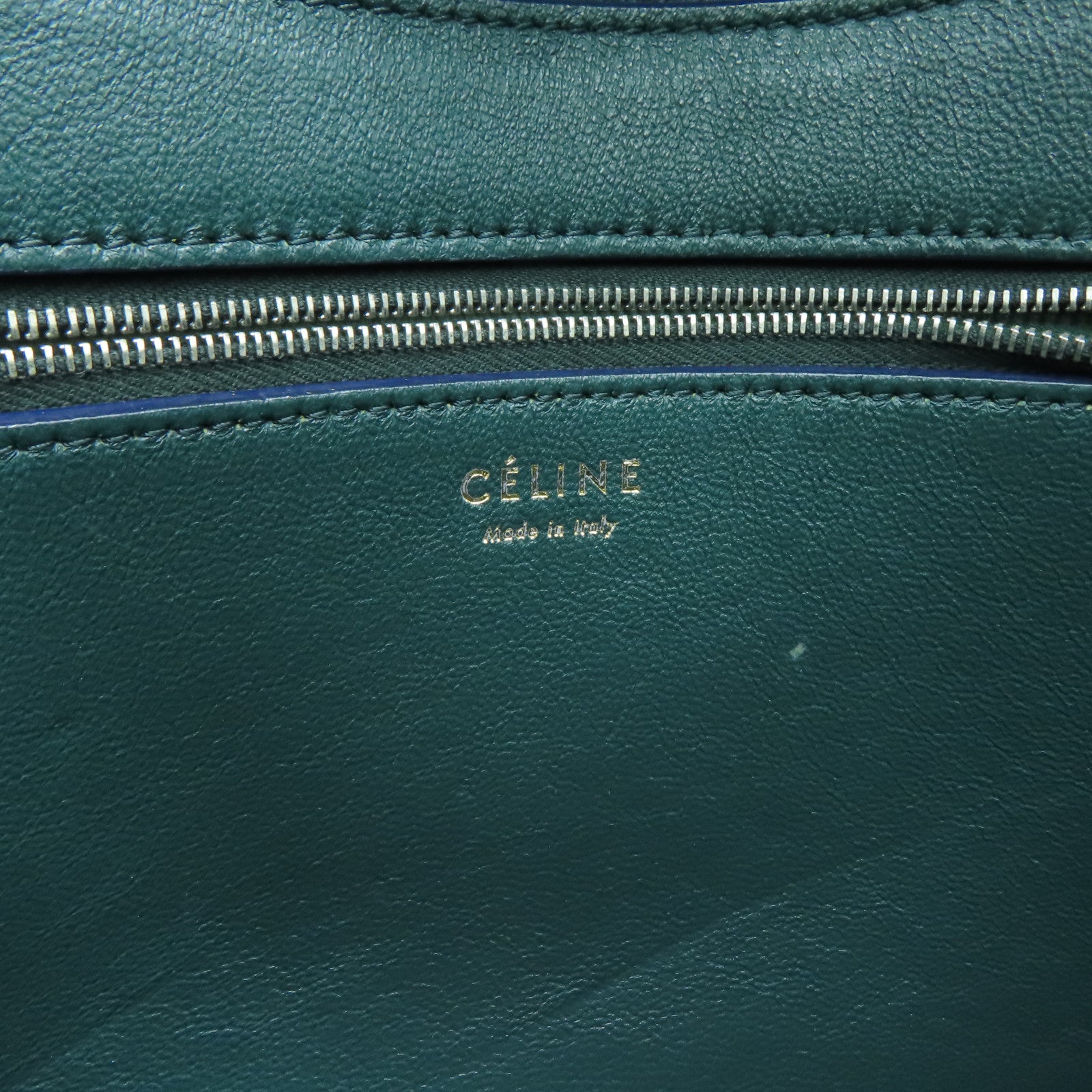 CELINE 牛皮皮革/馬毛Shoulder Bag銀扣肩背袋綠色/黑色/橙色