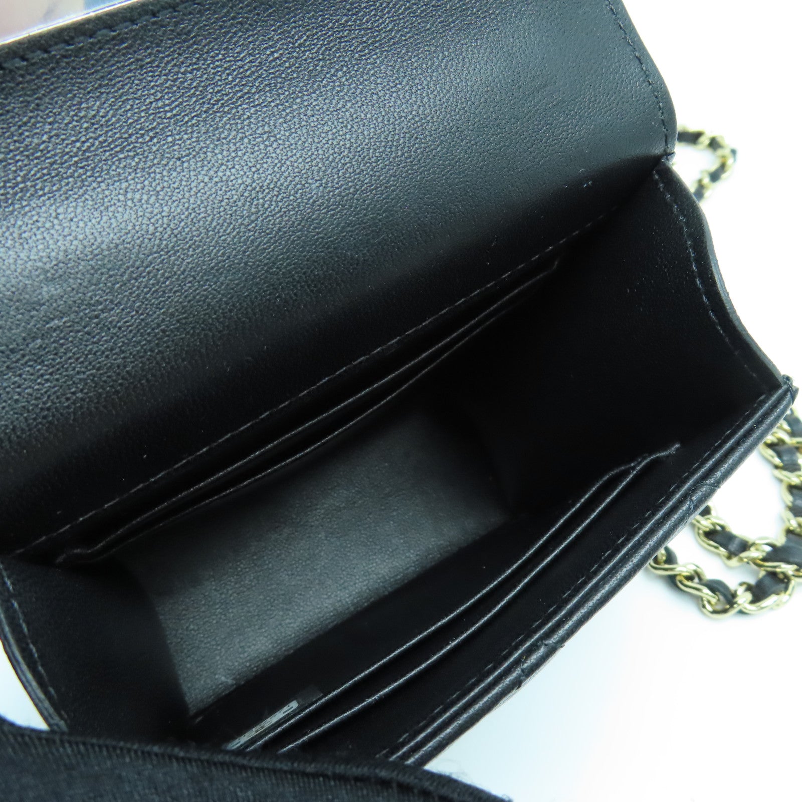 CHANEL 菱格羊皮皮革Chain Shoulder金扣手挽肩背兩用袋黑色