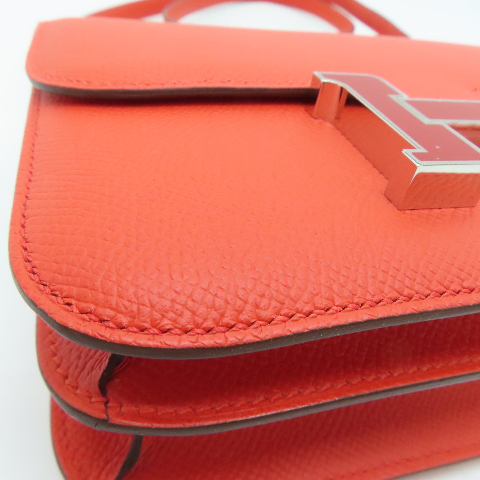 HERMES 【激减优惠】Epsom皮革Constace Mini银扣肩背袋Capucine/红色