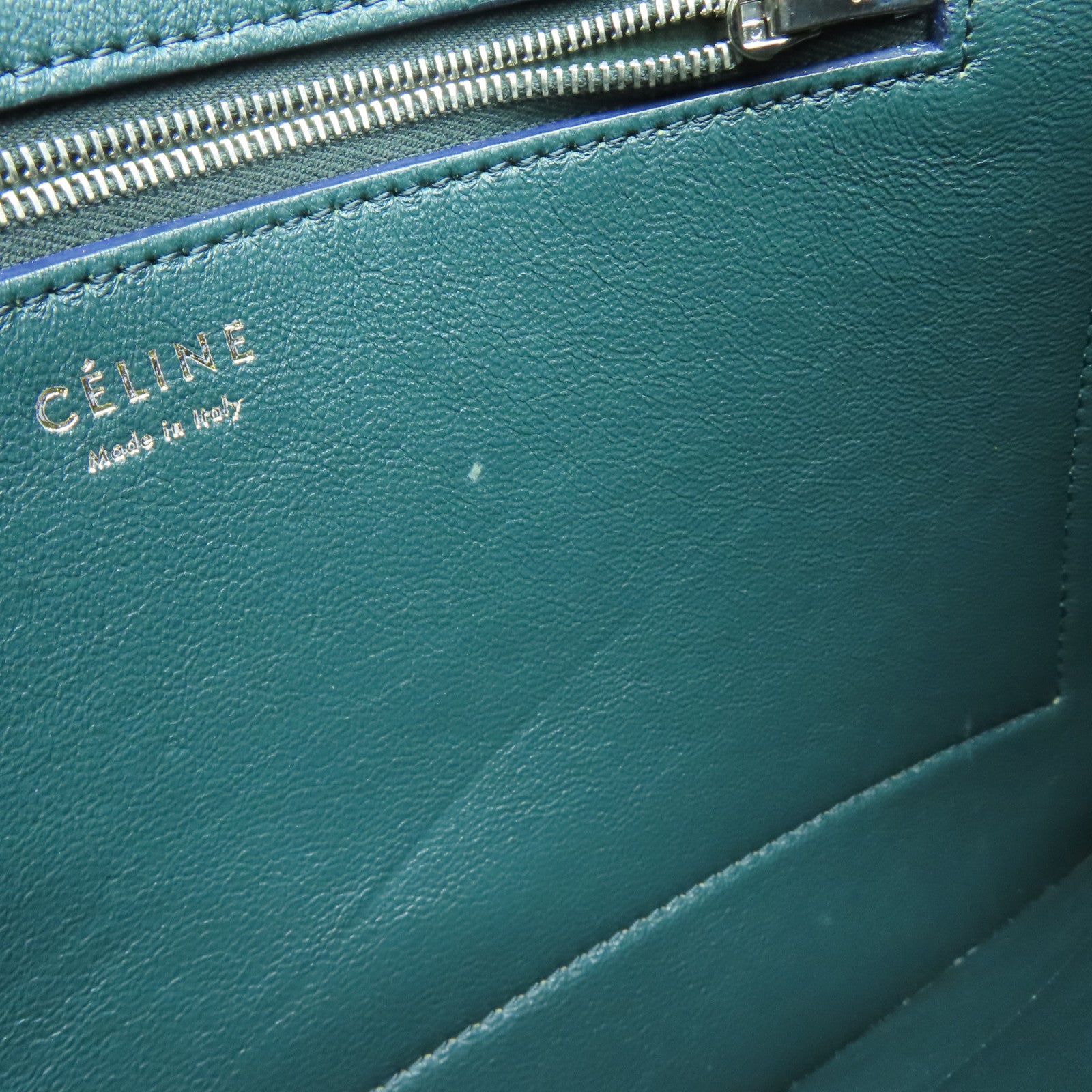 CELINE 牛皮皮革/馬毛Shoulder Bag銀扣肩背袋綠色/黑色/橙色