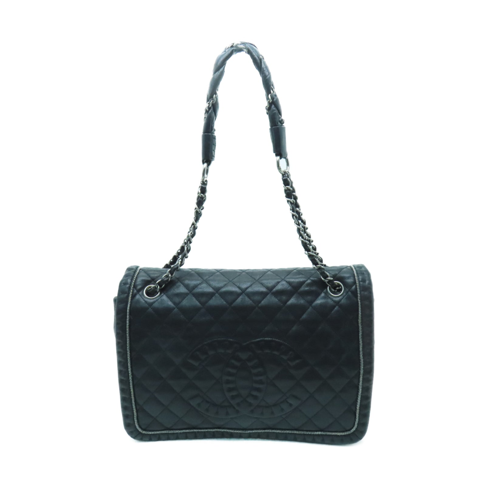 CHANEL 【激減優惠】菱格牛皮皮革Shoulder Bag銀扣肩背袋黑色