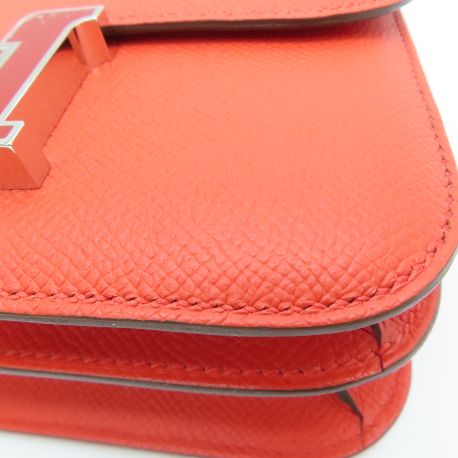 HERMES 【激减优惠】Epsom皮革Constace Mini银扣肩背袋Capucine/红色