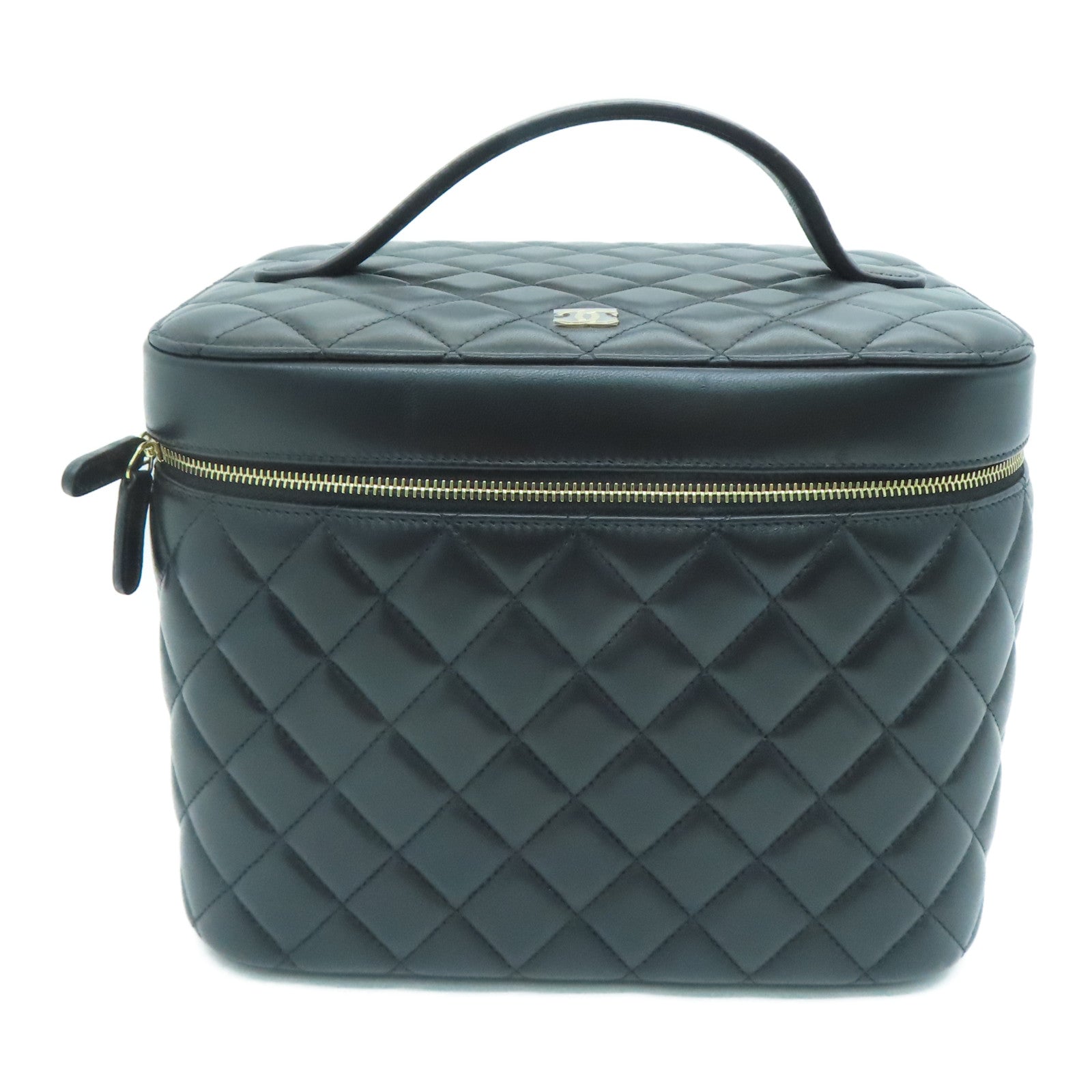 CHANEL 菱格牛皮皮革Cosmetic Hand Bag金扣化妆袋黑色
