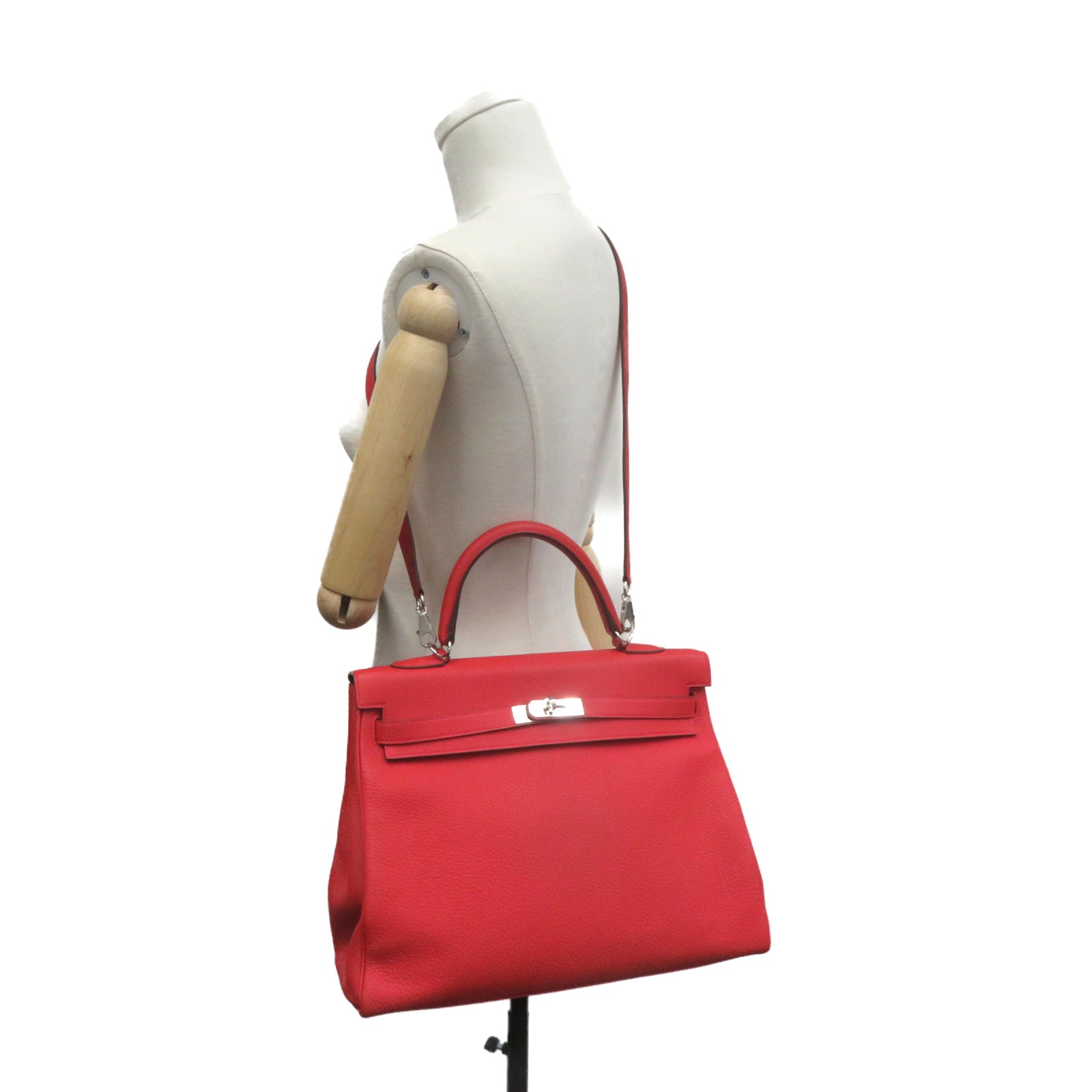 HERMES 【激減優惠】Togo皮革Kelly 35 2Way Shoulder Bag銀扣手挽肩背兩用袋Rouge Casaque紅色