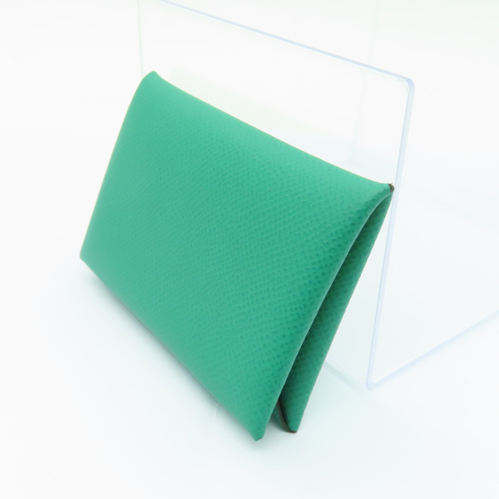 HERMES Epsom皮革Calvi Card Case銀扣卡片套Vert Jade綠色