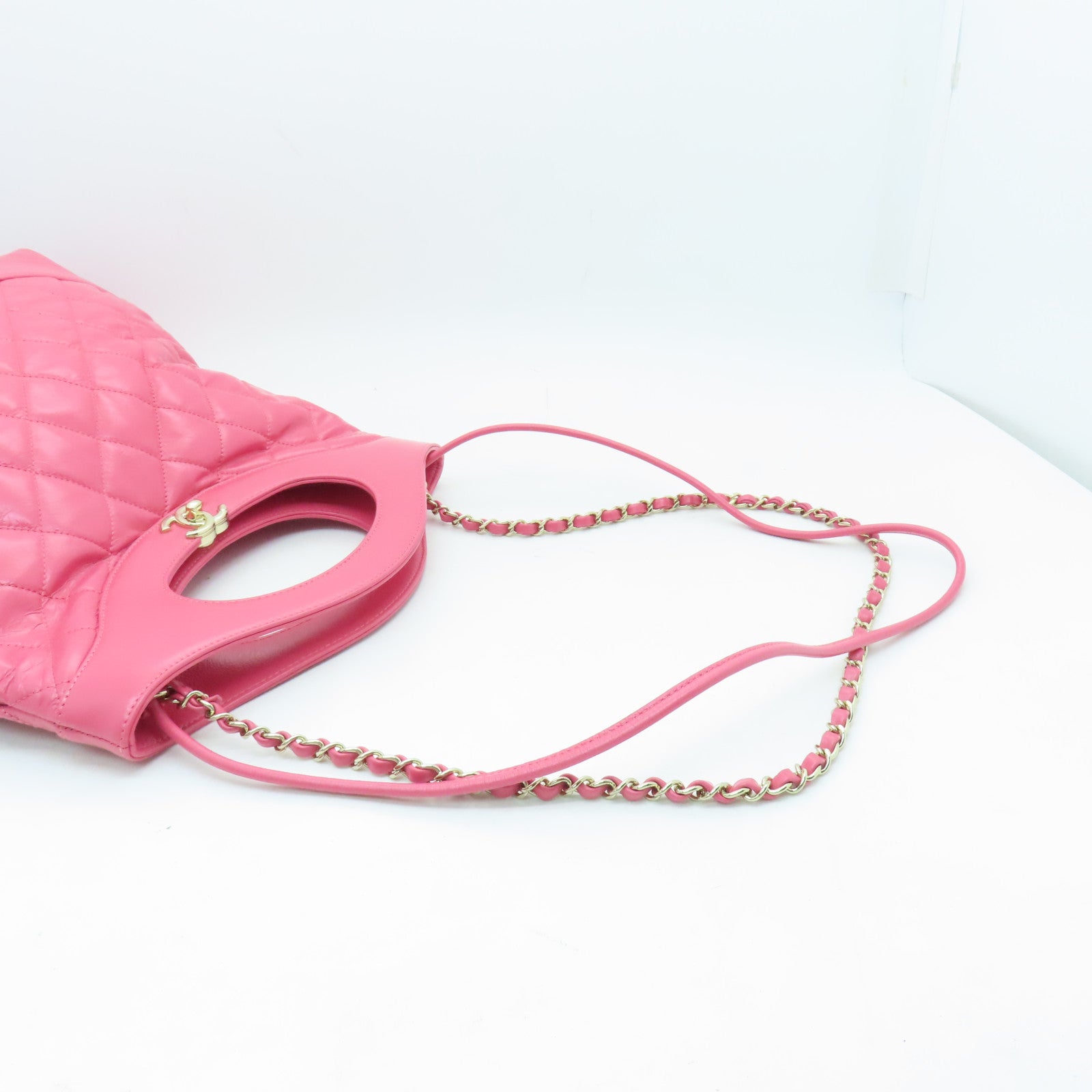 CHANEL 菱格Aged Calf皮革2way Shoulder Bag金扣手挽肩背兩用袋粉紅色