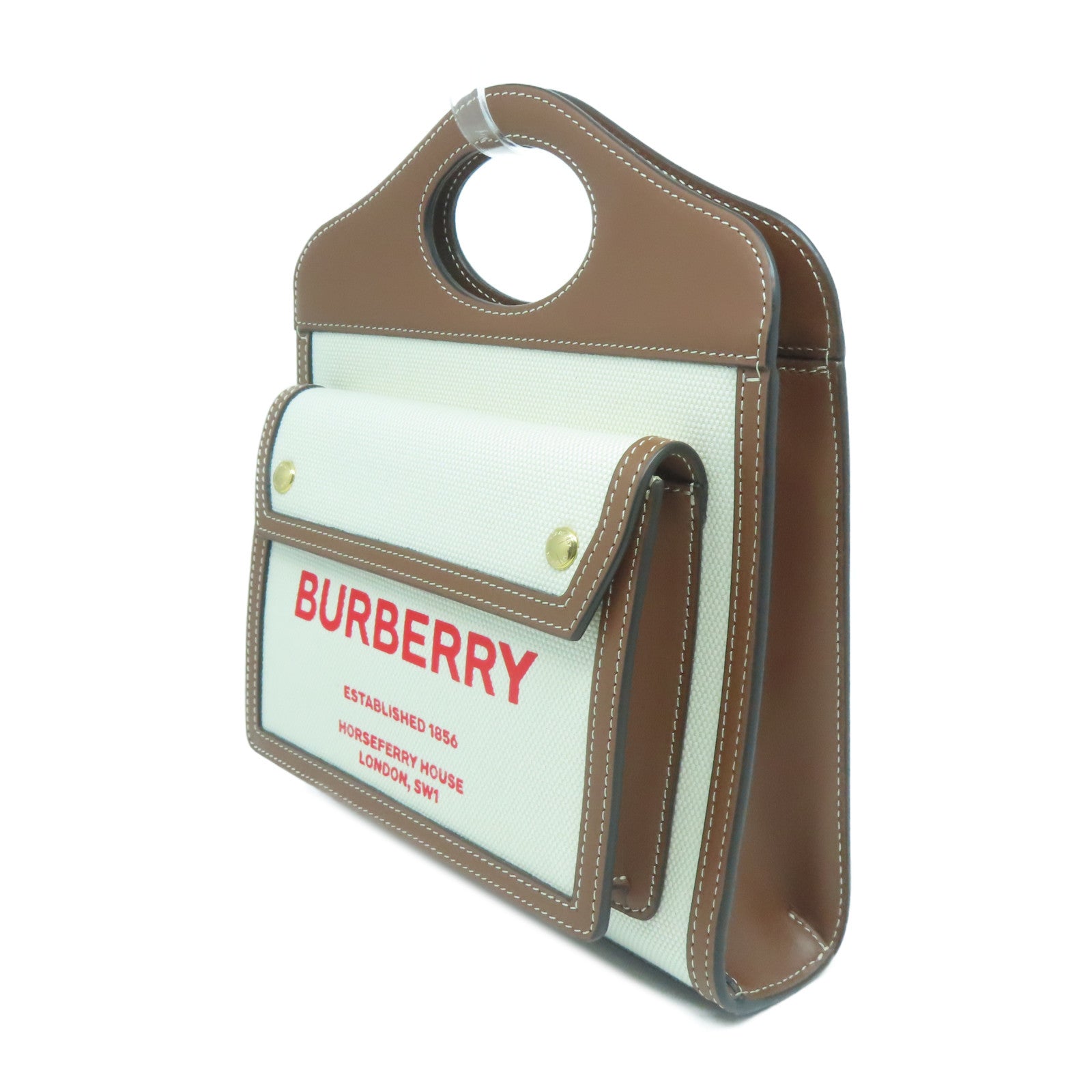 BURBERRY 皮革/帆布2 Way Shoulder Bag金扣手挽肩背兩用袋啡色/米色