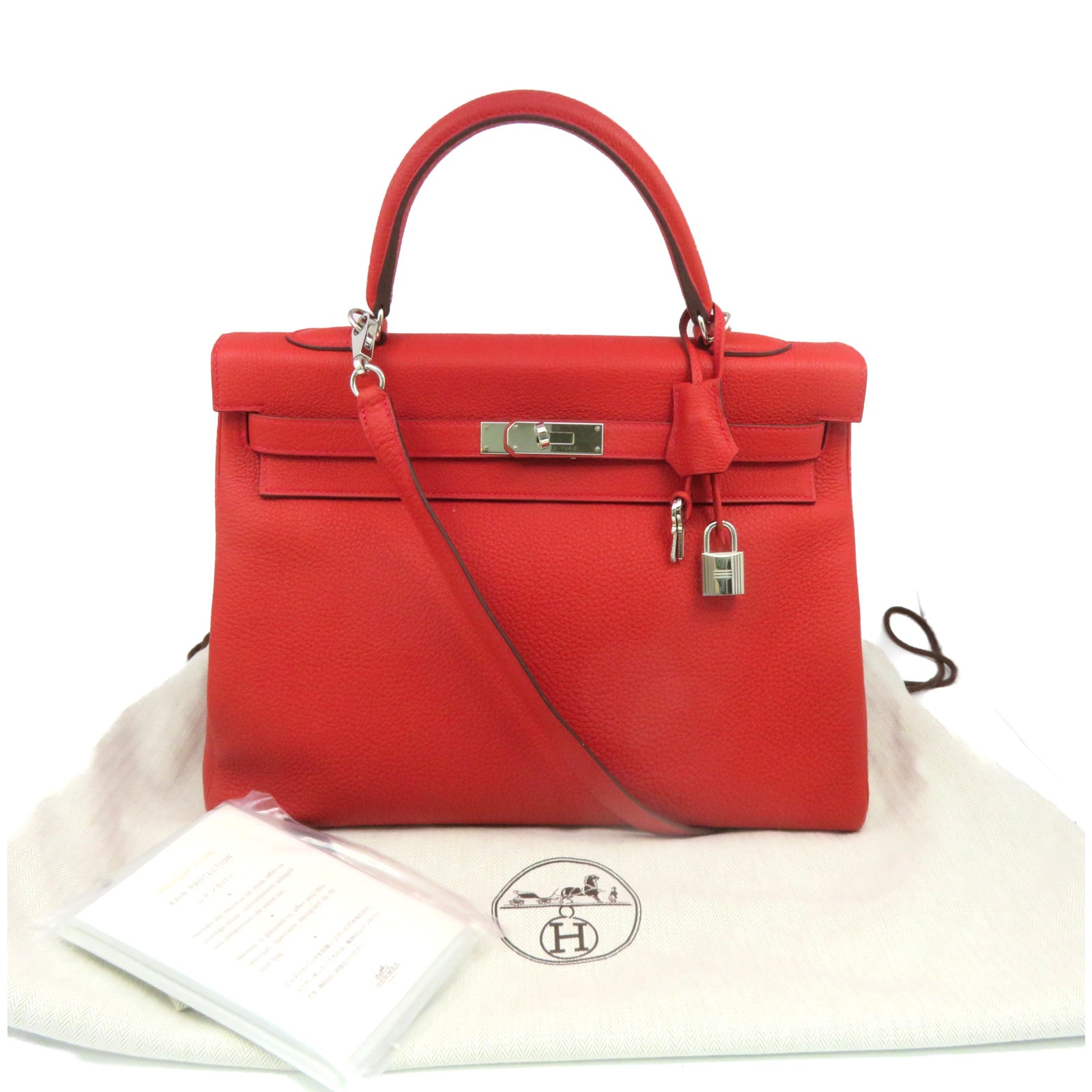 HERMES 【激減優惠】Togo皮革Kelly 35 2Way Shoulder Bag銀扣手挽肩背兩用袋Rouge Casaque紅色