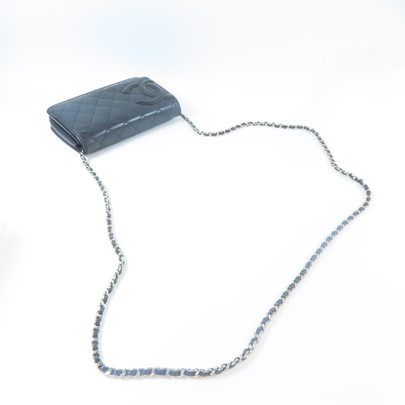 CHANEL 菱格牛皮皮革Cambon Wallet On Chain銀扣鏈帶肩背袋黑色