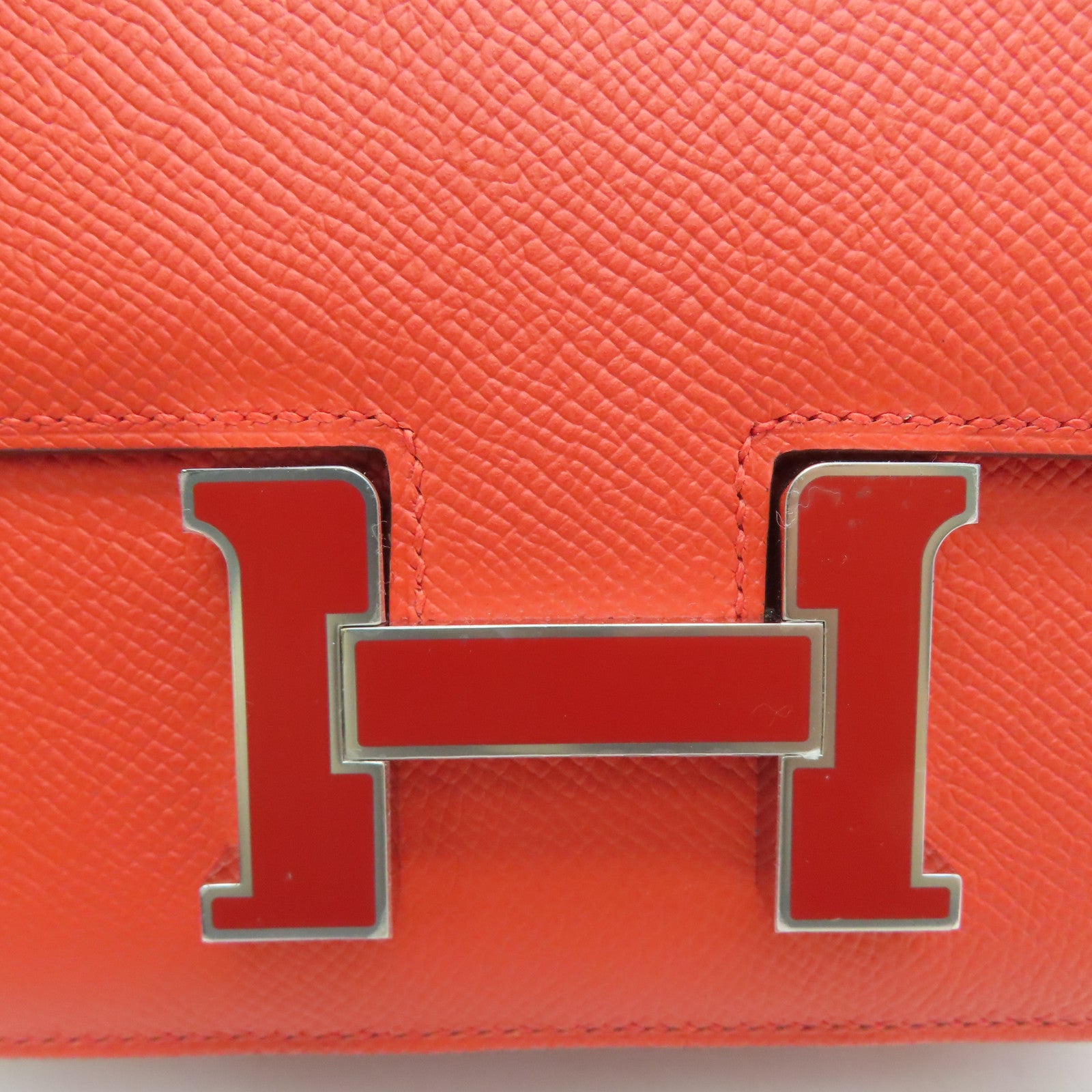 HERMES 【激减优惠】Epsom皮革Constace Mini银扣肩背袋Capucine/红色