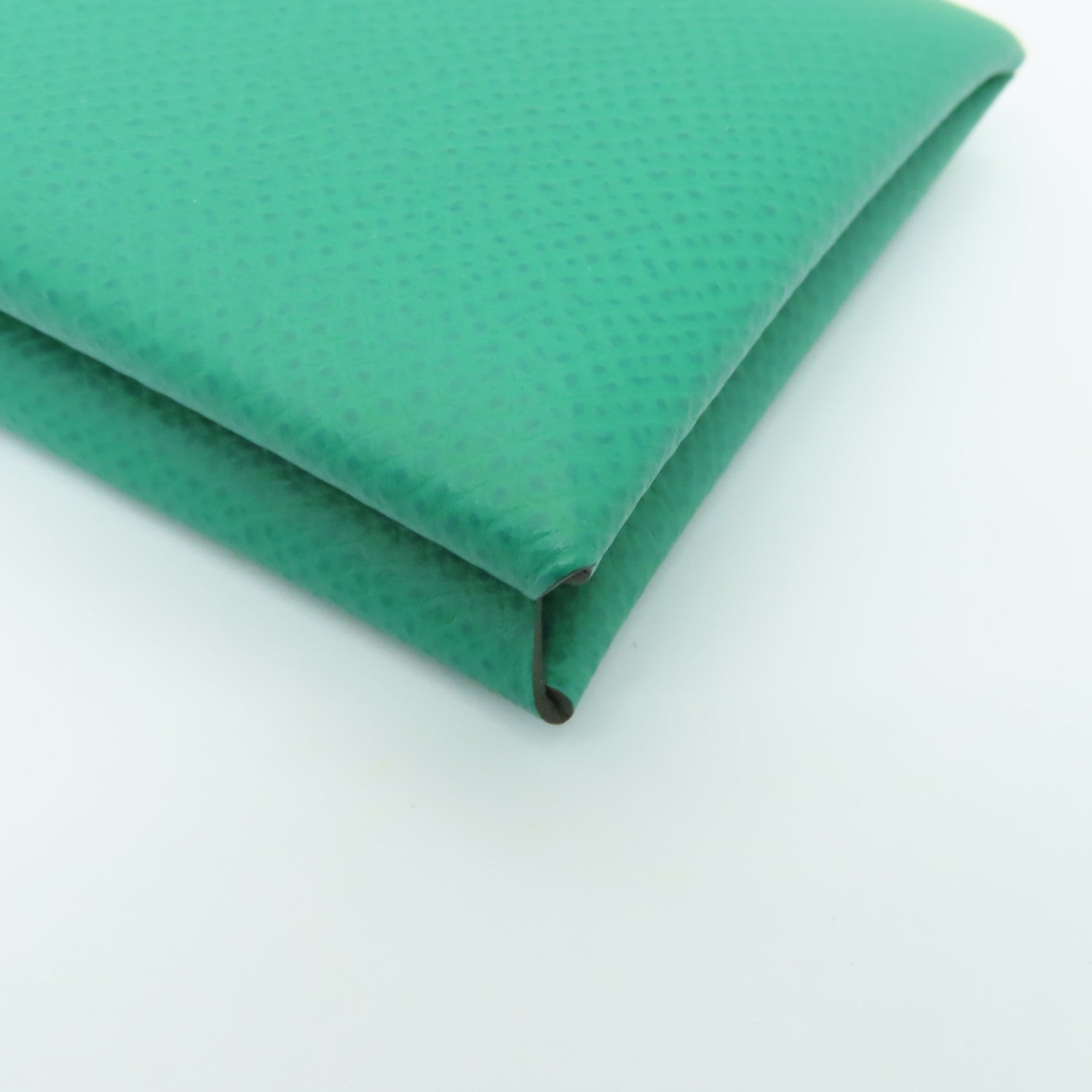 HERMES Epsom皮革Calvi Card Case銀扣卡片套Vert Jade綠色